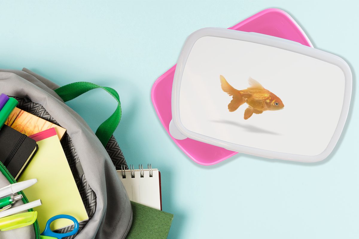 Lunchbox Erwachsene, Kunststoff, Snackbox, Fisch, - Mädchen, Brotbox Weiß (2-tlg), Kinder, Brotdose MuchoWow für rosa - Kunststoff Goldfisch