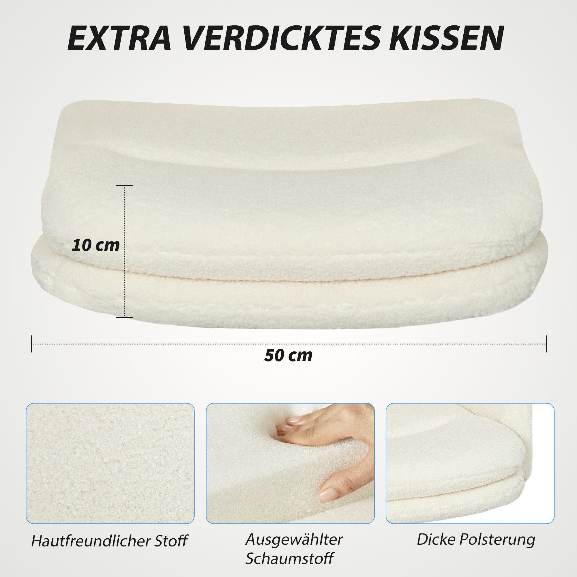 HOMCOM Bürostuhl mit Bouclé-Optik höhenverstellbar Bürostuhl mit Wippfunktion (Drehstuhl, 1 St), bis 120 kg belastbar für Schlafzimmer, Arbeitszimmer, Cremeweiß – Bild 4 von 5
