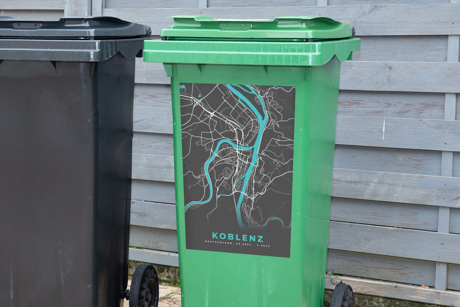 Wandsticker Container, St), Stadtplan Koblenz Karte MuchoWow Mülltonne, Blau Deutschland Abfalbehälter Mülleimer-aufkleber, - - (1 Sticker, - -