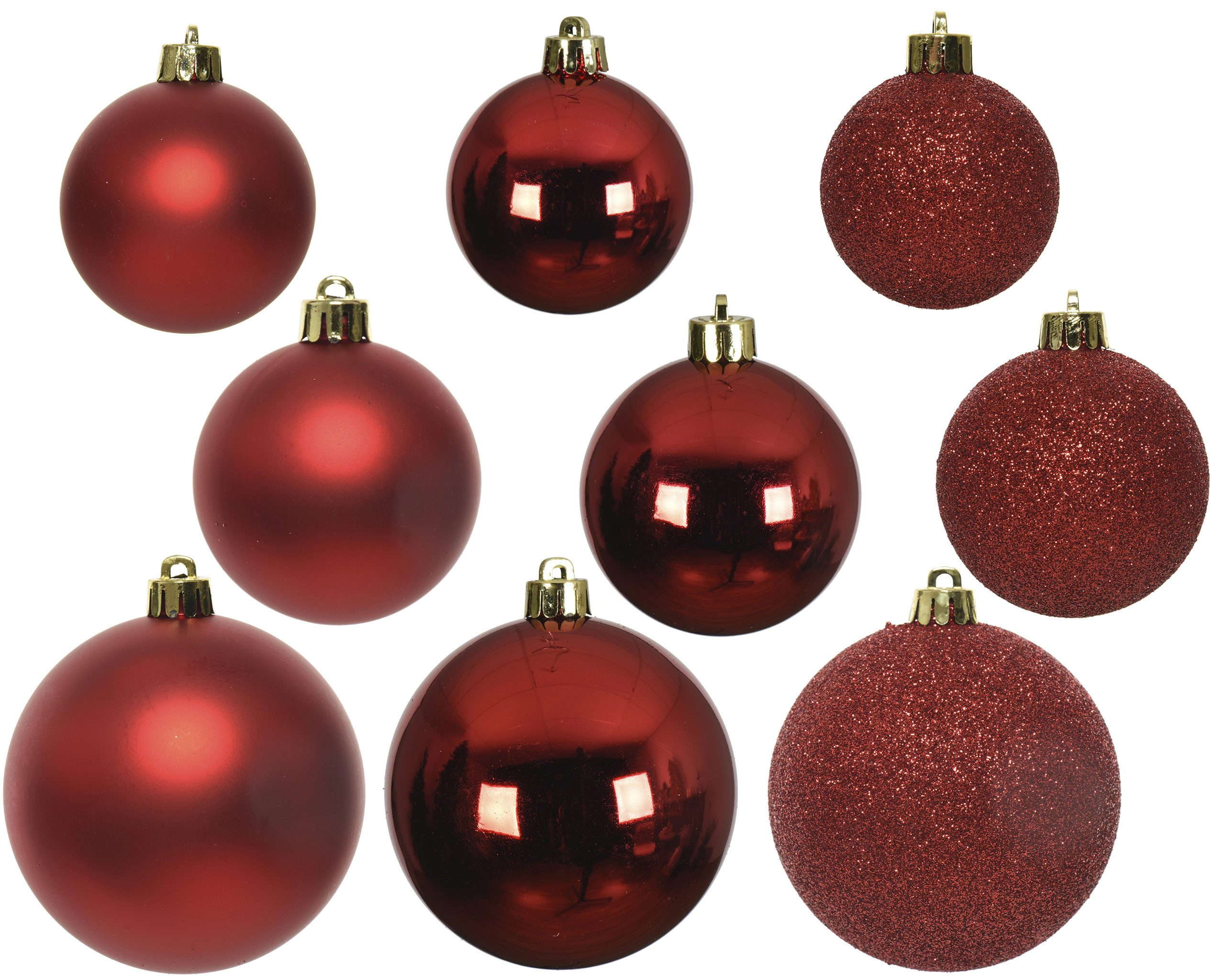 Kaemingk Weihnachtsbaumkugel, Weihnachtskugeln Kunststoff 6-10cm Mix 26er Set - Weihnachtsrot