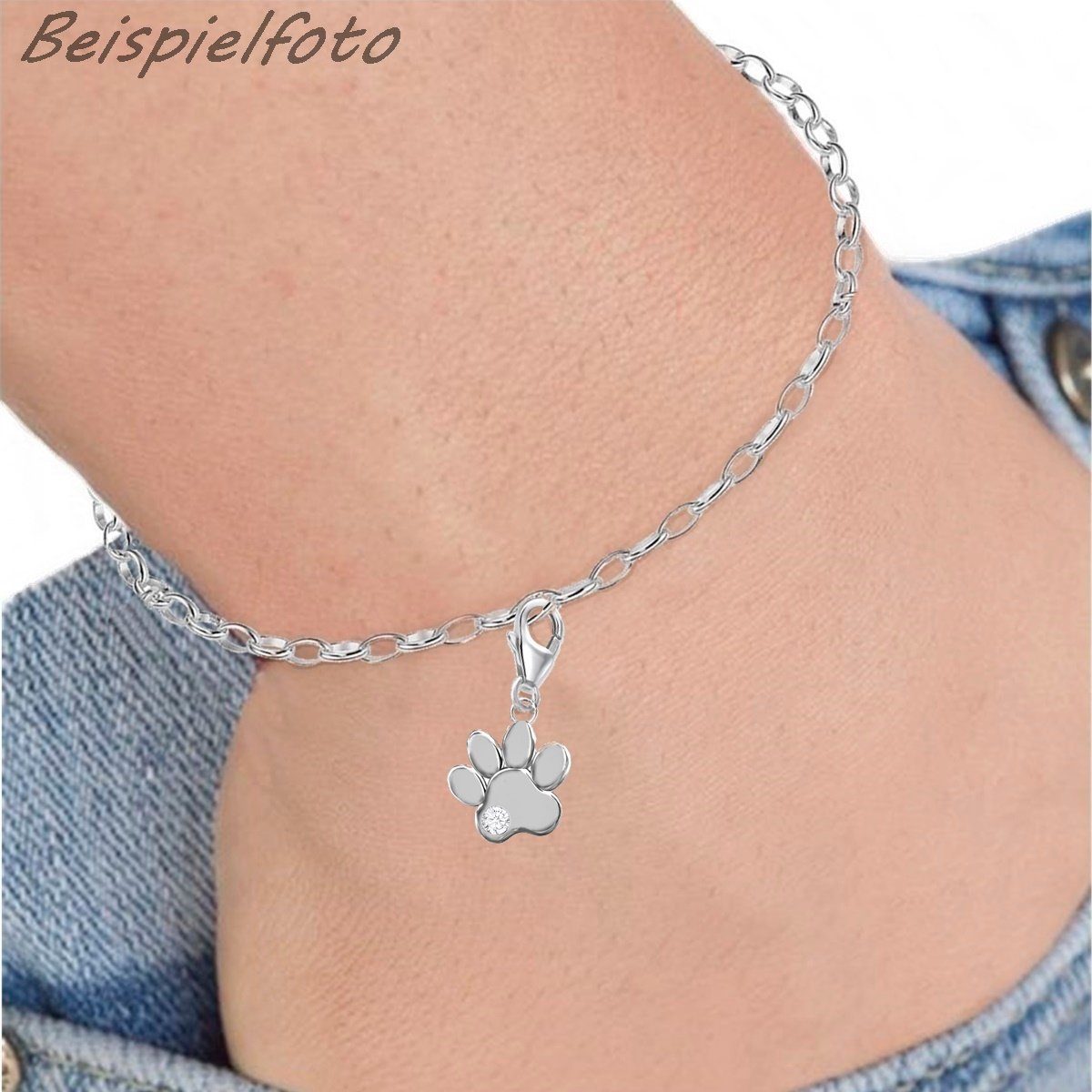 Goldene Hufeisen Charm Kristall Tierpfote Charm Einhänger für Bettelarmband 925 Sterling Silber (1 Stück, inkl. Etui), mit Zirkonia – Bild 3 von 5