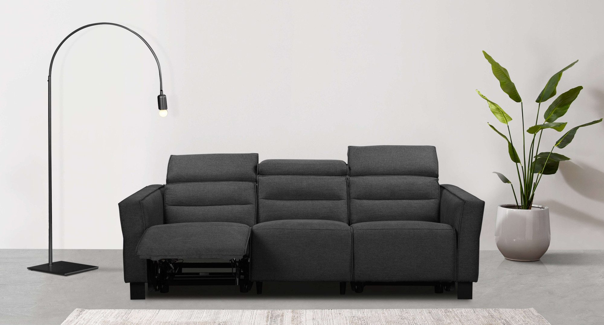 Places of Style 3-Sitzer Carpari, 224cm, manuelle od. elektrische Relaxfunktion in 2 Sitzen, mit USB-A/C, Kopfteilverstellung, Echtleder, Kunstleder, Webstoff