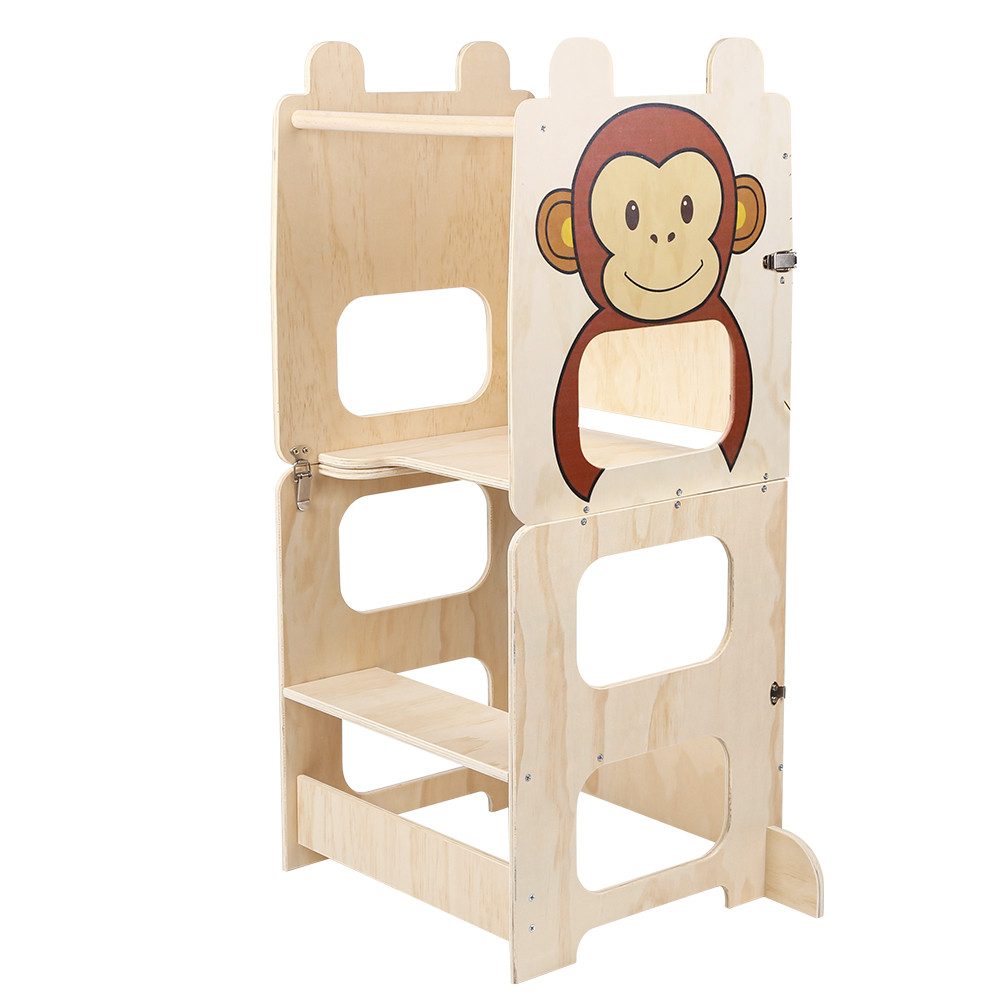 JEOBEST Stehhilfe Kleinkindturm, Lernturm, Stehturm, 3-in-1-Küchenhocker, (1 St, Holz, Klappbar) Helfer mit Kreidetafel – Bild 5 von 5