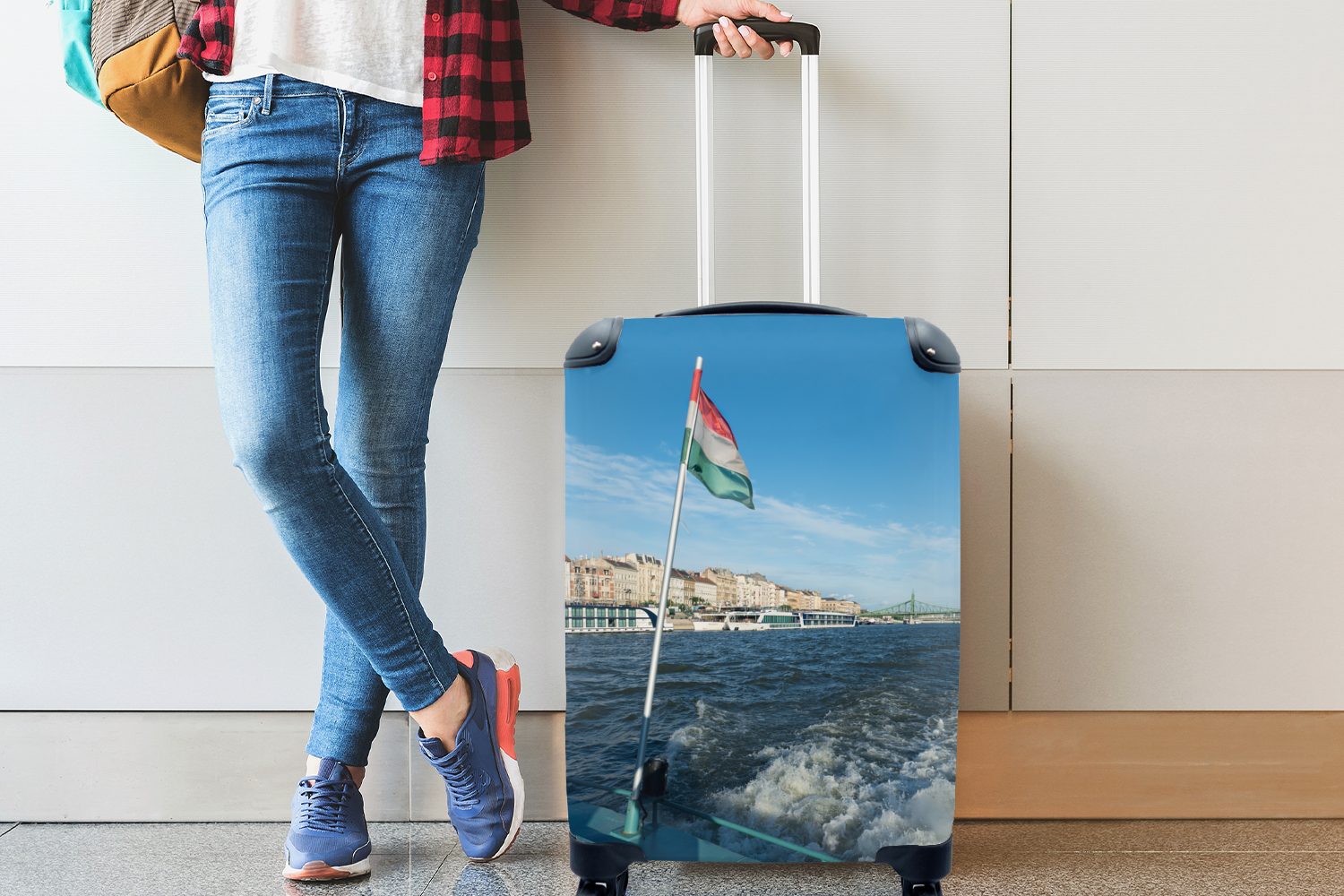 Handgepäckkoffer rollen, Rollen, einem Boot, für Ferien, Ungarische 4 Handgepäck Reisetasche Flagge Reisekoffer mit Trolley, auf MuchoWow