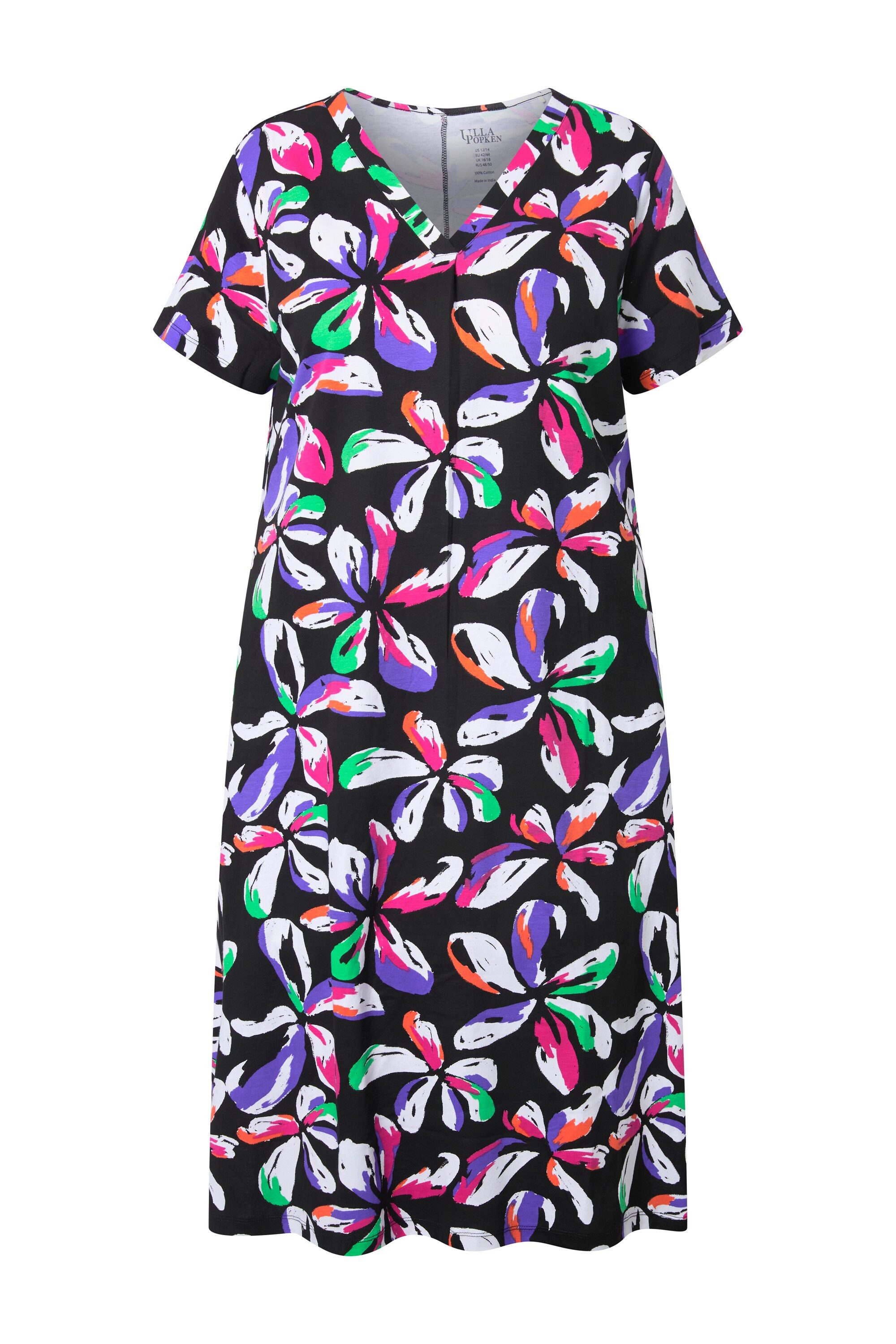 Midikleid Midikleid Blüten A-Linie V-Ausschnitt Halbarm