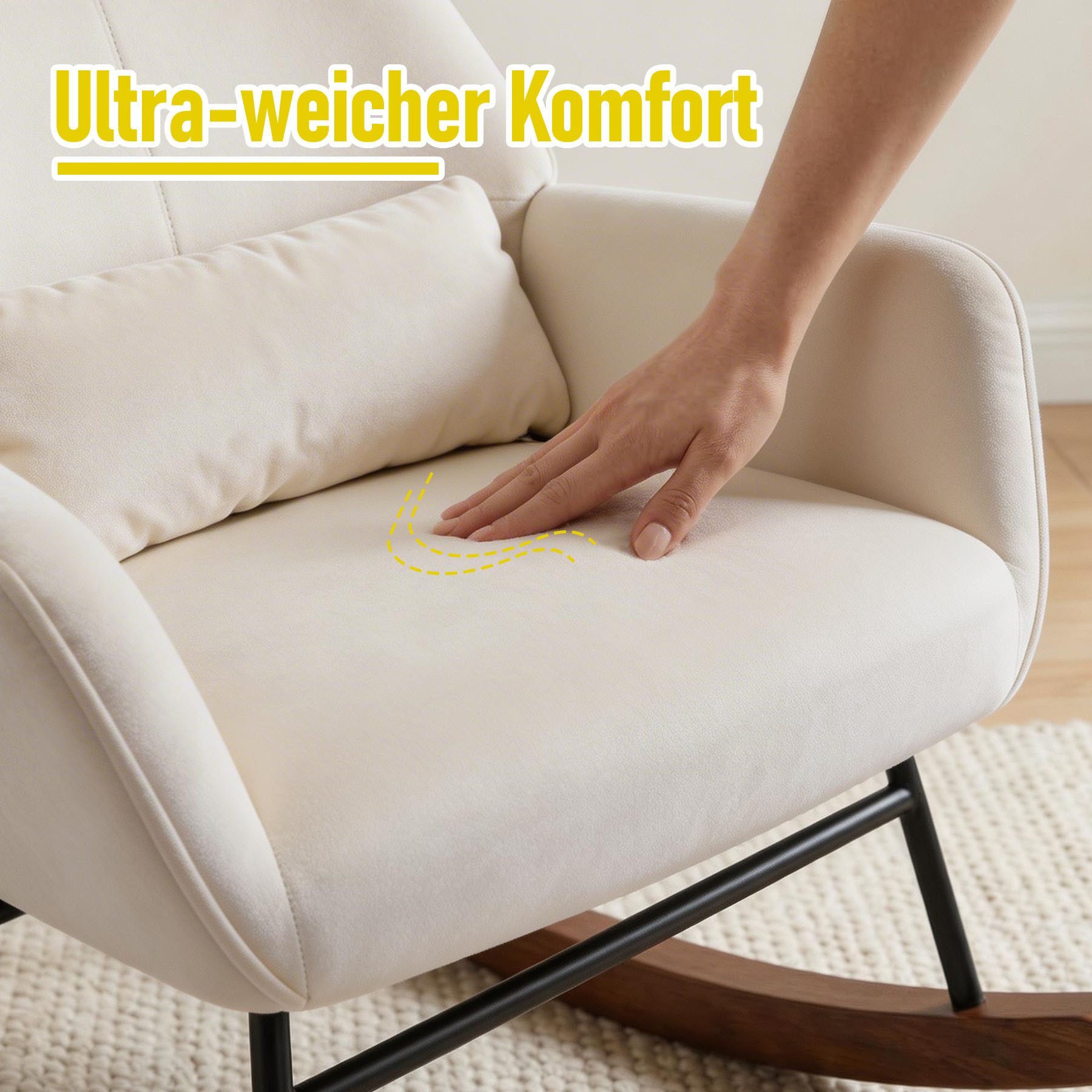 HomeMiYN Schaukelstuhl Schaukelstuhl Wohnzimmer Samt Schaukelsessel Lendenkissen Relaxsessel, samt,Stillsessel – Bild 5 von 5