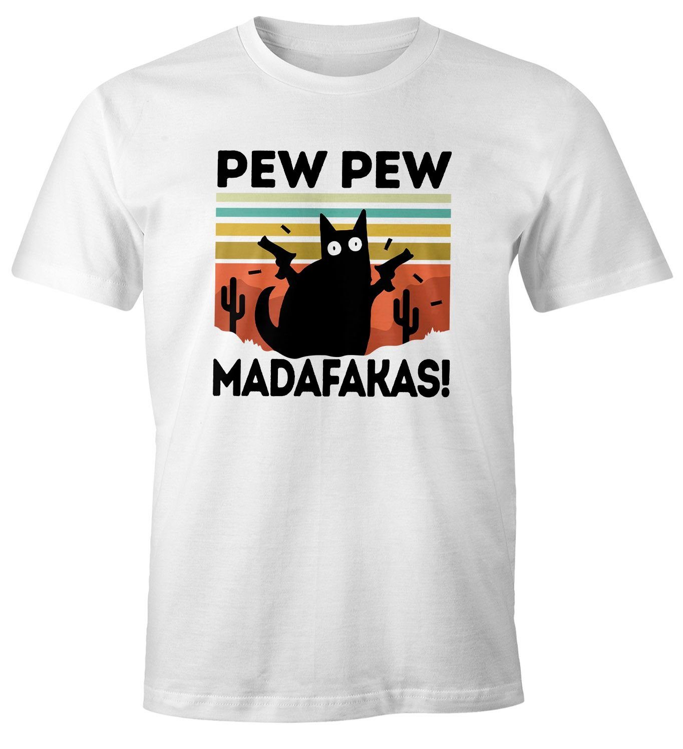 MoonWorks Print-Shirt Herren T-Shirt Pew Pew Madafakas! schwarze Katze Fun- günstig online kaufen
