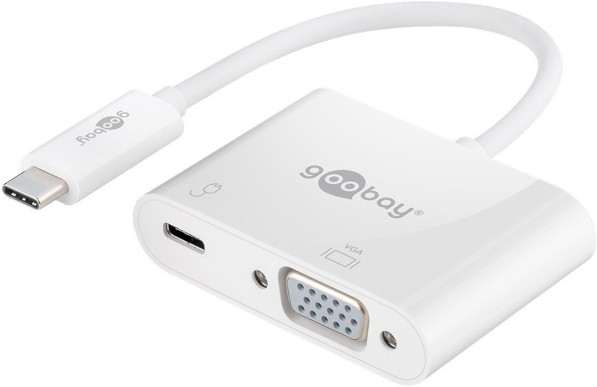 Goobay USB-Verteiler USB-C Multiport Adapter VGA und USB-C Buchsen (5 Gbit/s Übertragungsrate, 1080p @ 60 Hz), 1x USB-C Buchse / 1x VGA-Buchse / Weiß