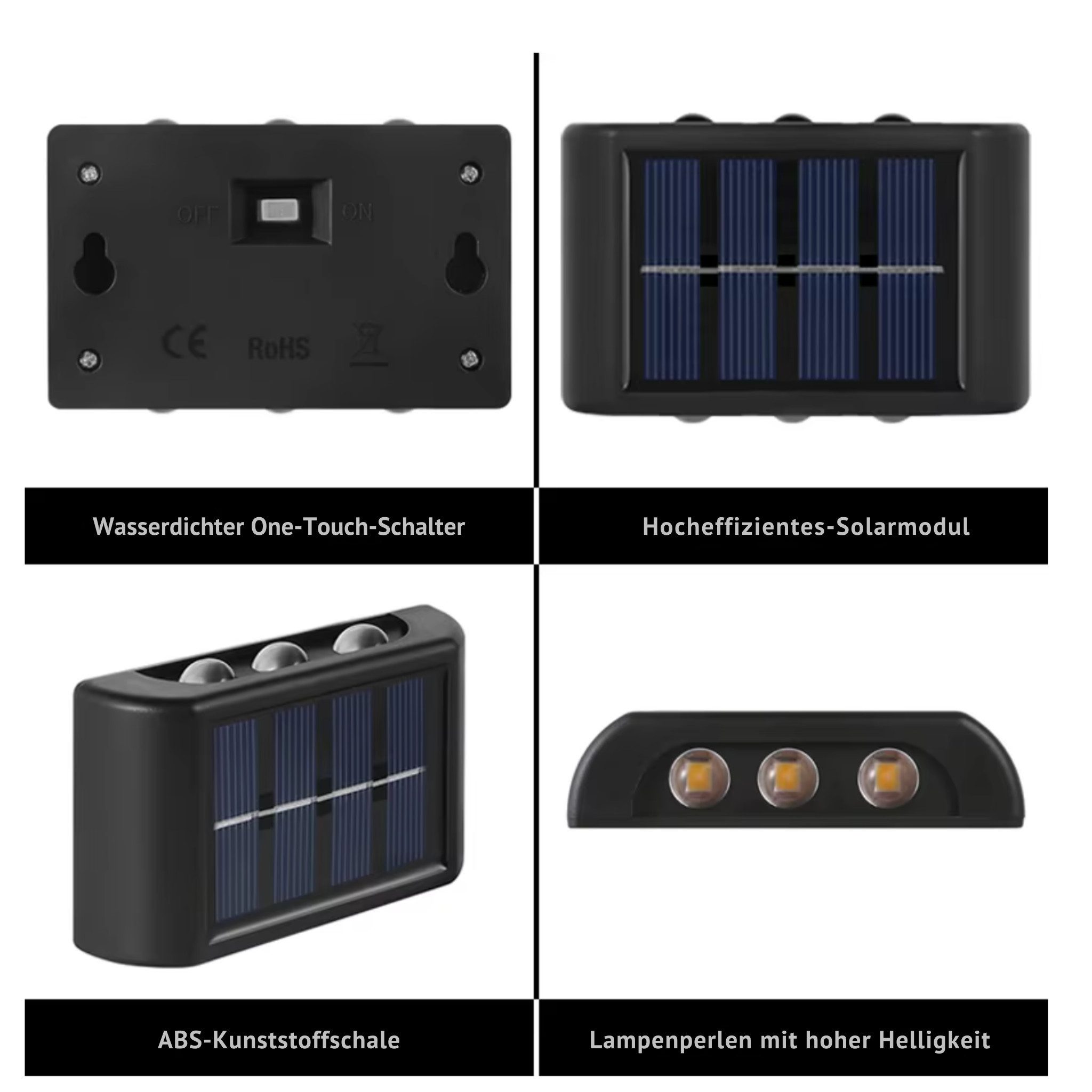 HS.SUPPLY LED Außen-Wandleuchte Solar LED Wandleuchte Außen wasserdicht – Up & Down Licht, IP65, LED fest integriert, warmweiß, kaltweiß, Strahlt Licht nach oben & unten ab