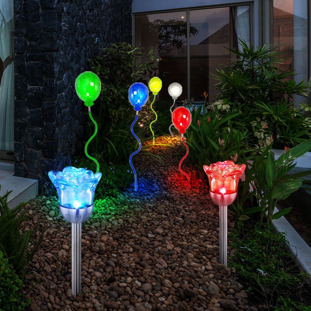 etc-shop LED Solarleuchte, LED-Leuchtmittel fest verbaut, Solarleuchte Luftballons Außen Solar Stecklampe Rosen Solarlampe