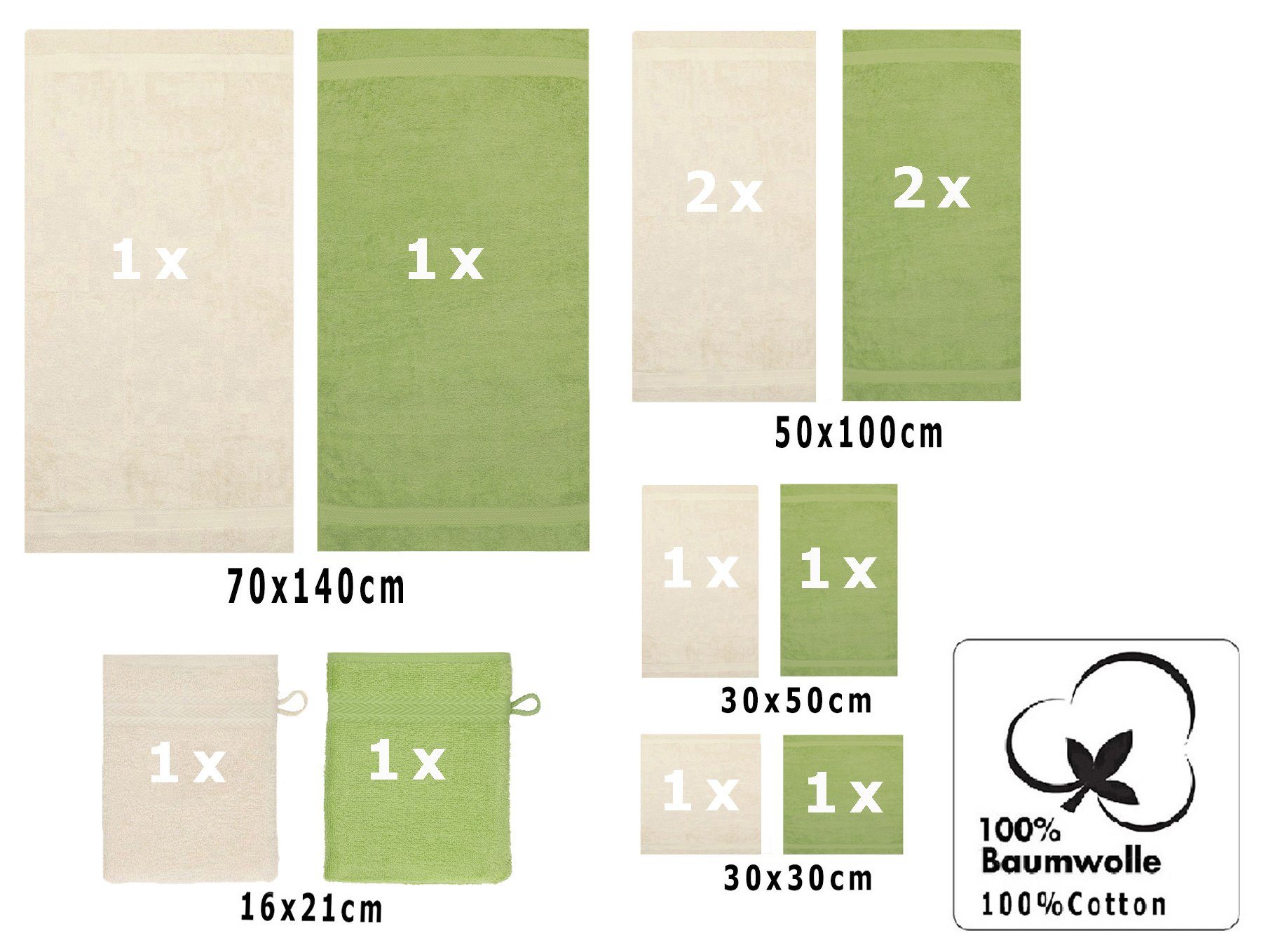 Betz Handtuch Set 12-tlg. Handtuch 100% Sand/avocadogrün, (12-tlg) Farbe Premium Set Baumwolle
