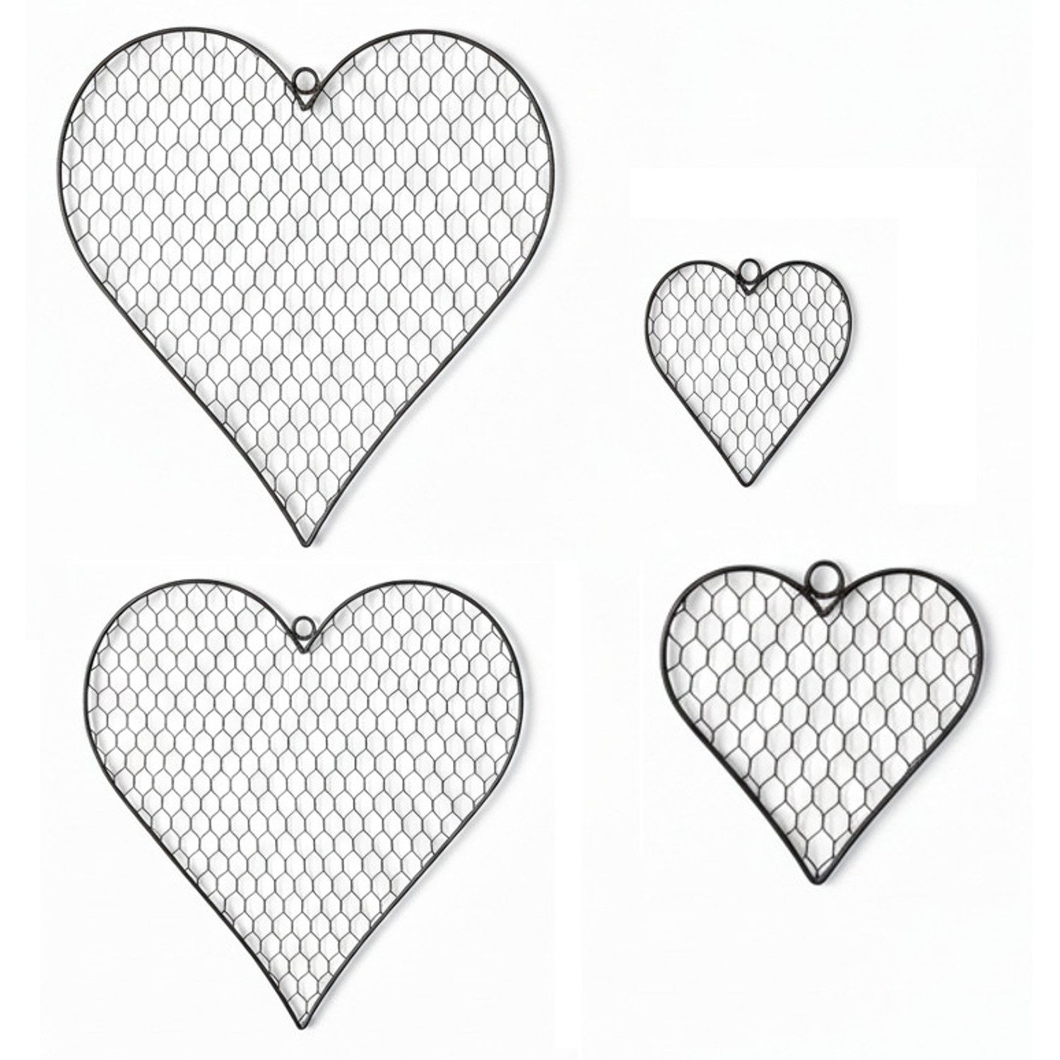 Macosa Home Hängedekoration 4er Set Dekoherzen zum Hängen Metall Braun Herzanhänger (Drahtherz, Landhaus Herzen für Zuhause Hochzeit Valentinstag), 4 Größen Wanddeko Fensterdeko Türdeko