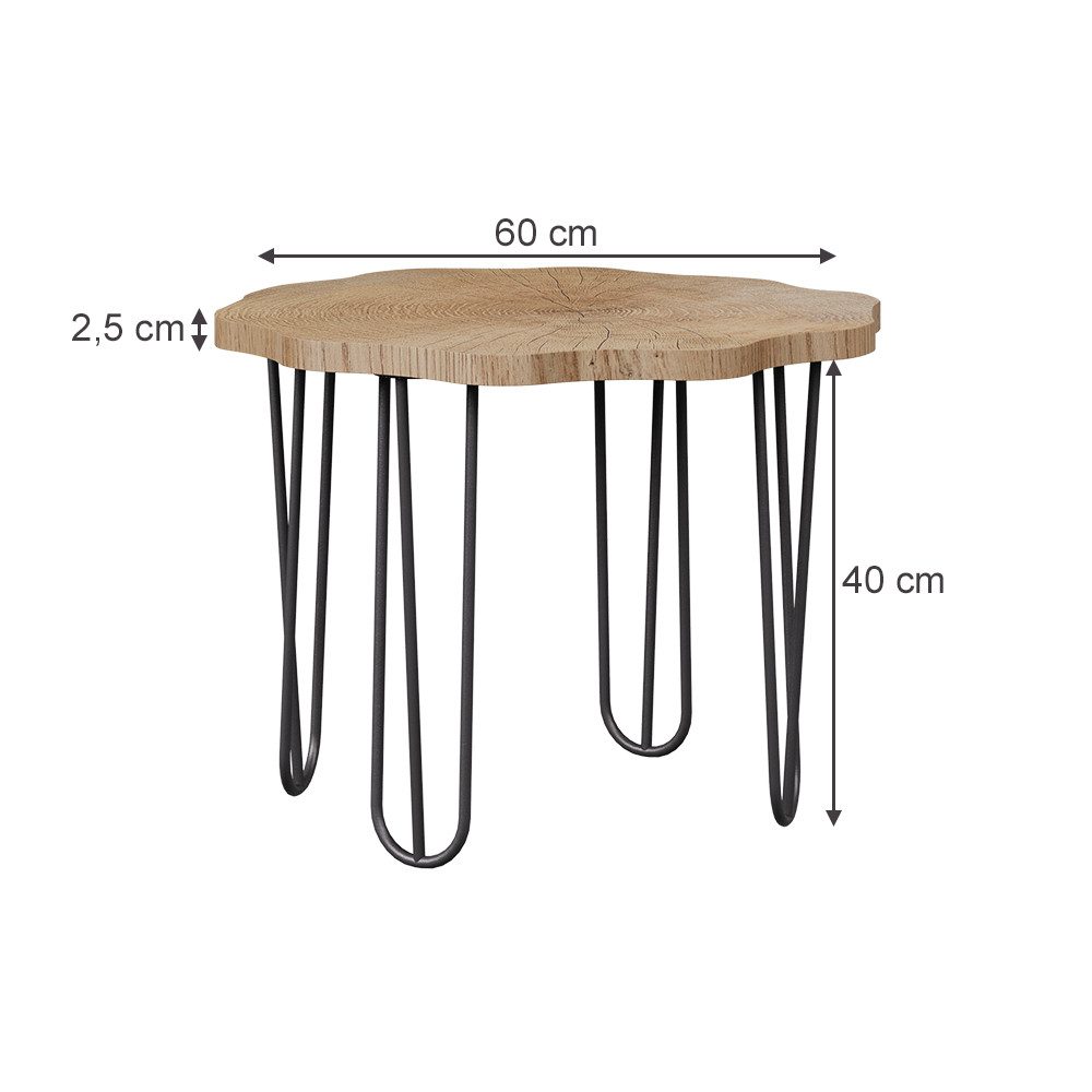 Vicco Couchtisch Ringo, Eiche/Schwarz, 60 x 60 cm (1-St)