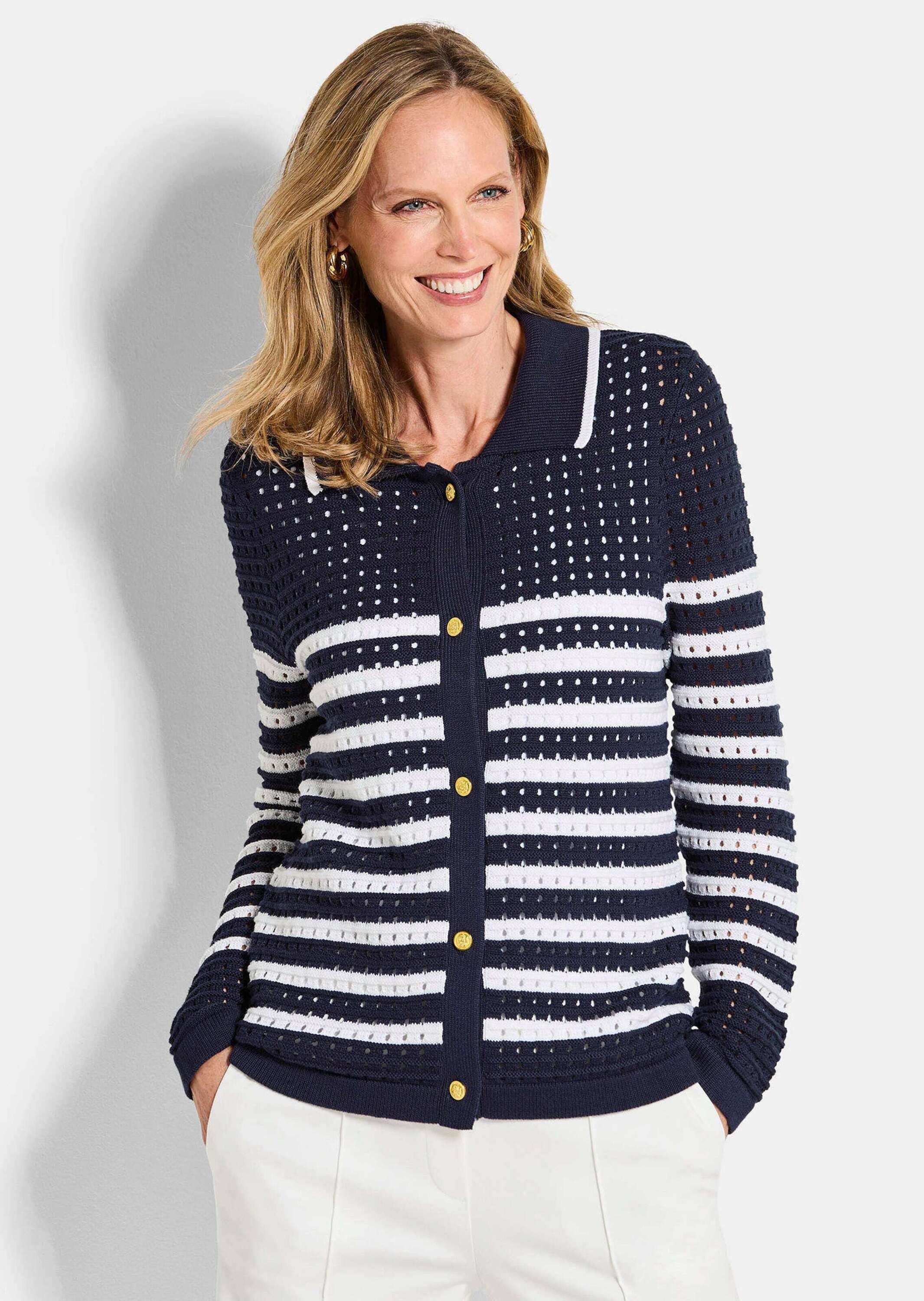Strickjacke Polopullover mit Lochmuster