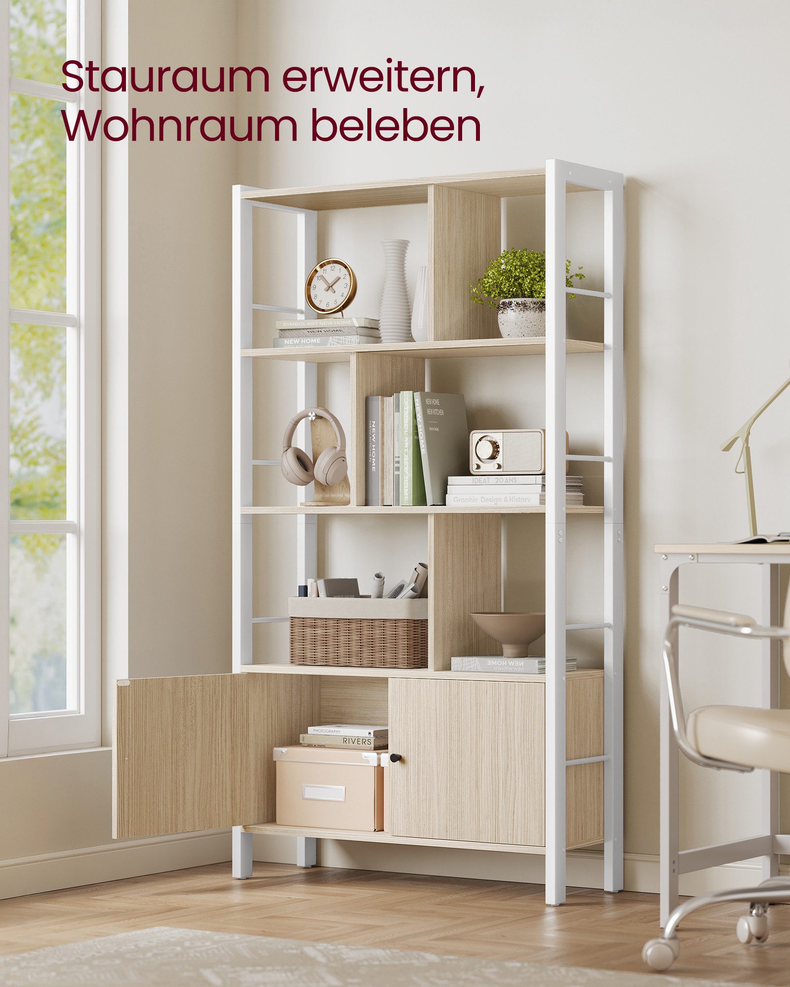 VASAGLE Bücherregal geräumiger Bücherschrank mit 4 offenen Ebenen, freistehendes Regal mit Stahlgestell für Wohnzimmer, Küche und Büro – Bild 4 von 5
