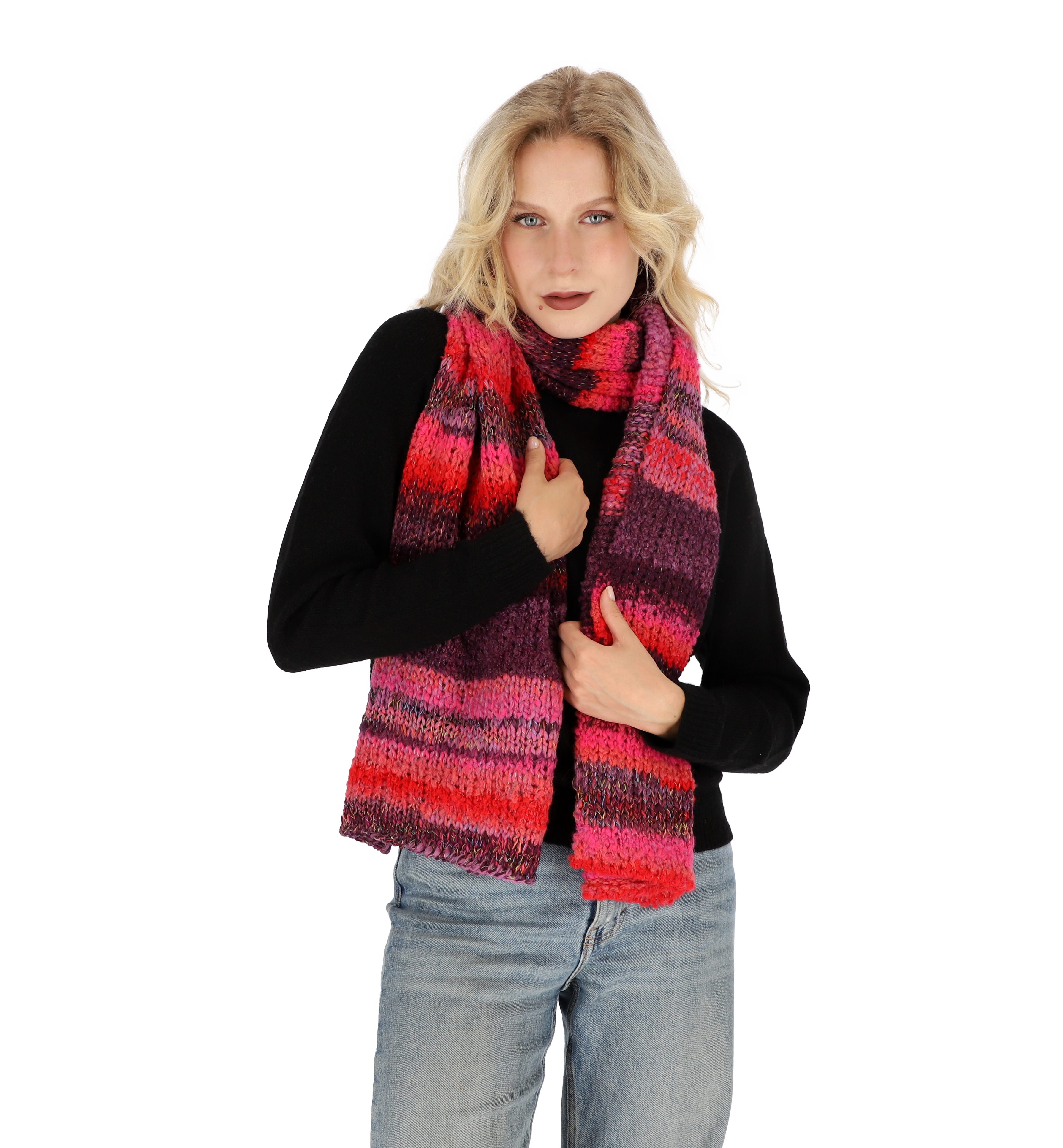 Strickschal Chenille mit Streifen