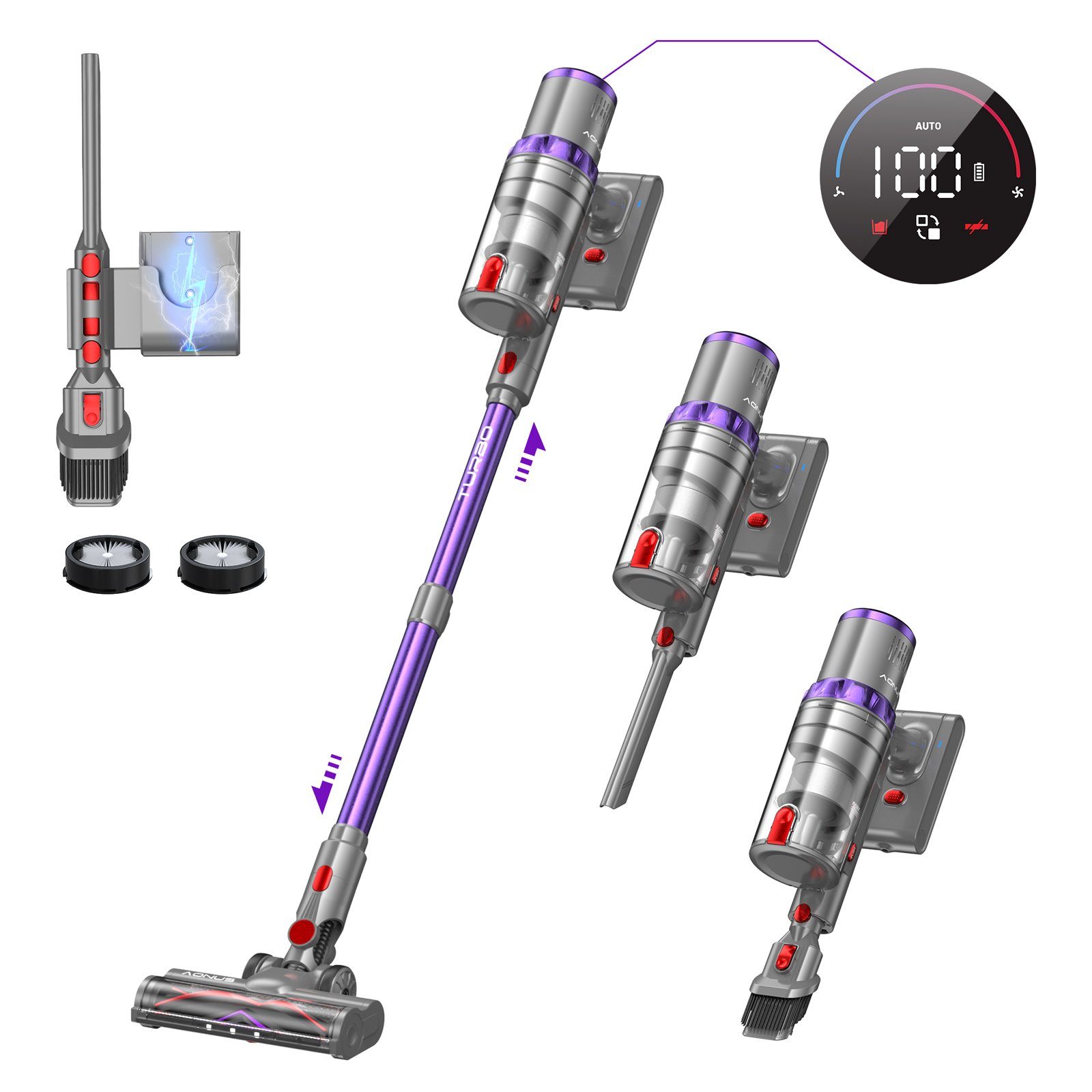 aonus AkkuStielstaubsauger A7S Akku Staubsauger, Staubsauger Kabellos mit Touchscreen, 480,00 W