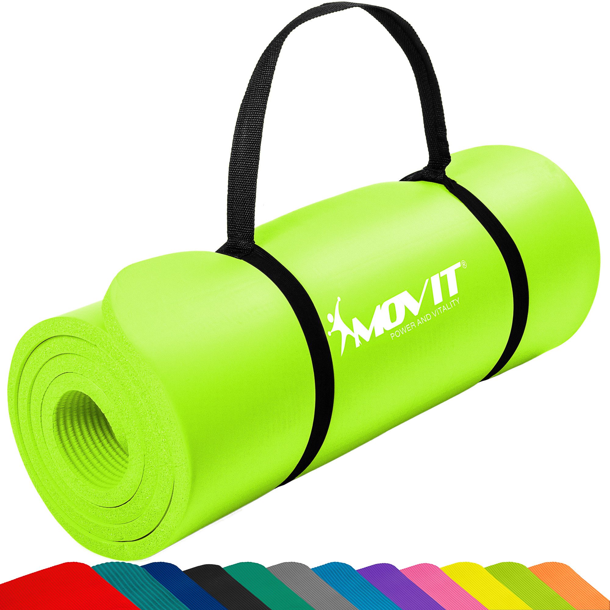 MOVIT Yogamatte XXL Pilates Gymnastikmatte, Yogamatte, Training (Schadstoffgeprüft, mit Verschlussband), 190x100x1,5cm oder 190x60x1,5cm oder 183x60x1,0cm, Größen-, Farbwahl