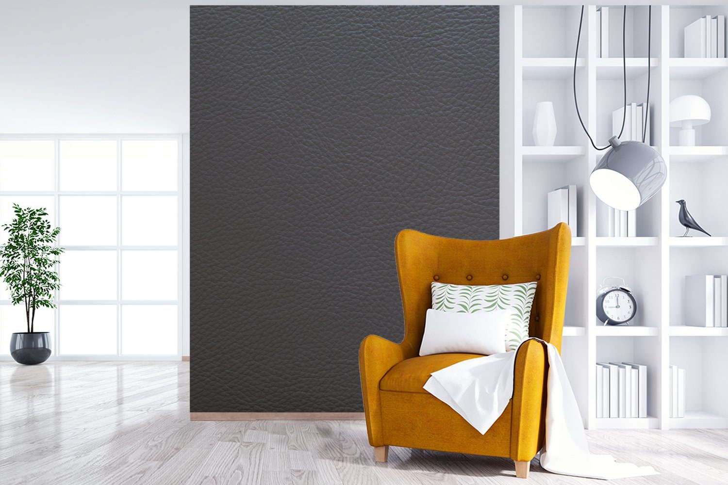 MuchoWow Fototapete Leder - Strukturiert - Leder-Optik - Grau, Matt, bedruckt, Wallpaper für Wohnzimmer, Schlafzimmer, Vinyl Tapete, 165x220 cm