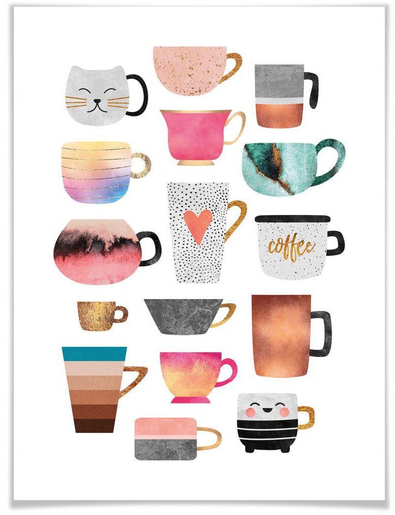 Bunt, Kaffeetassen Geschirr (1 Poster Wall-Art Besteck St) &