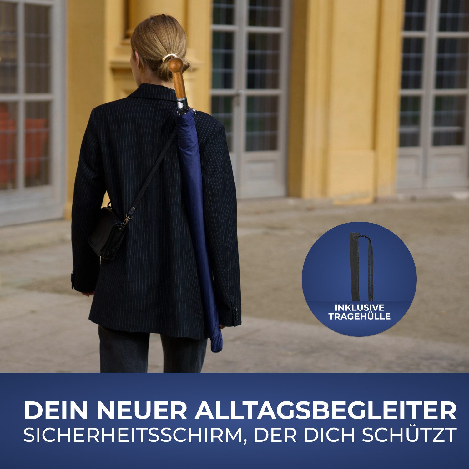 Logan & Barnes Stockregenschirm Selbstverteidigungsschirm mit Holzknauf und Stahlspitze Ø120cm DETROIT