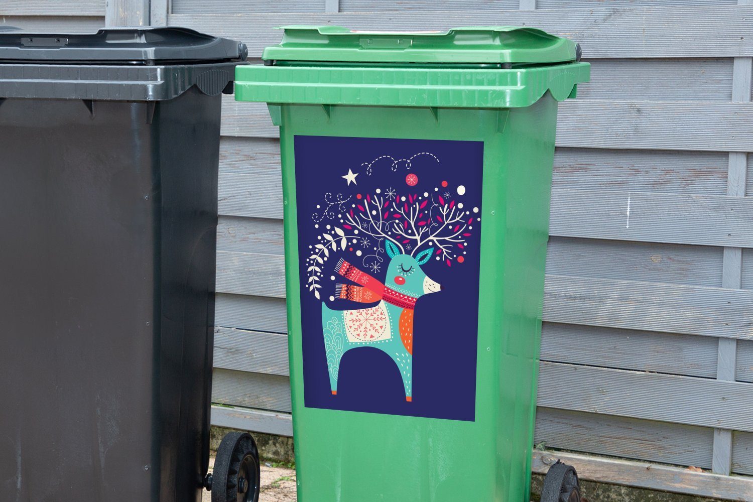 MuchoWow Wandsticker Rentier - Weihnachten Container, Mülleimer-aufkleber, - St), - Mülltonne, Winter (1 Abfalbehälter Weihnachtsdekoration Sticker