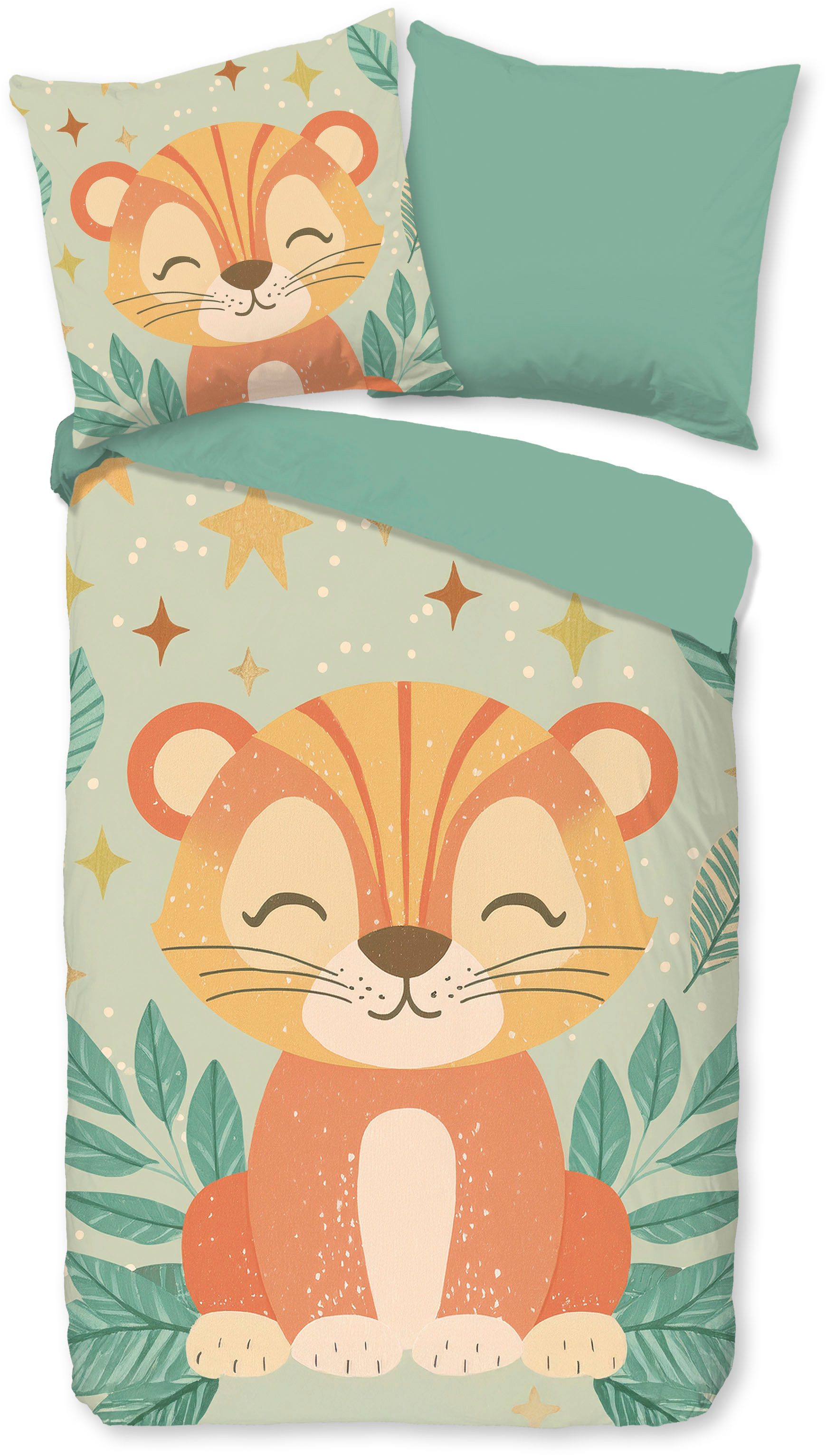 PURE luxury collection Kinderbettwäsche Thijn, Microfaser, 2 teilig, Mikrofaser, 135x200, 2 Teilig, Wendeoptik, Kind, Junge, Löwe