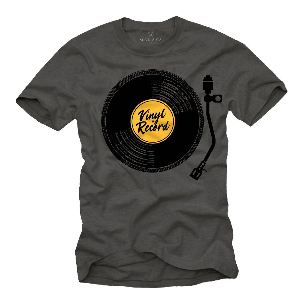 MAKAYA T-Shirt Herren Vintage Schallplatte Hip Hop Musik Retro Rap Motiv Männer mit Druck