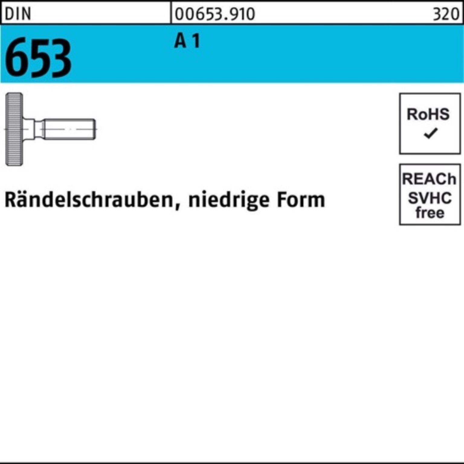 D Stück Rändelschraube Schraube niedrige 1 100er A 10 FormM6x 653 Reyher Pack 40 DIN