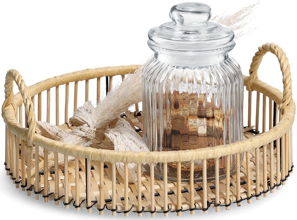 Zeller Present Tablett, Metall, Rattan, (1-tlg), Ø 32 cm