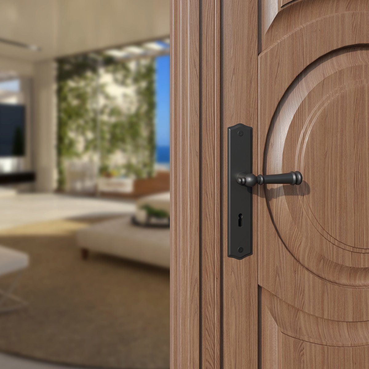 MS Beschläge Türbeschlag Langschildgarnitur Messing Türdrücker Schwarz matt