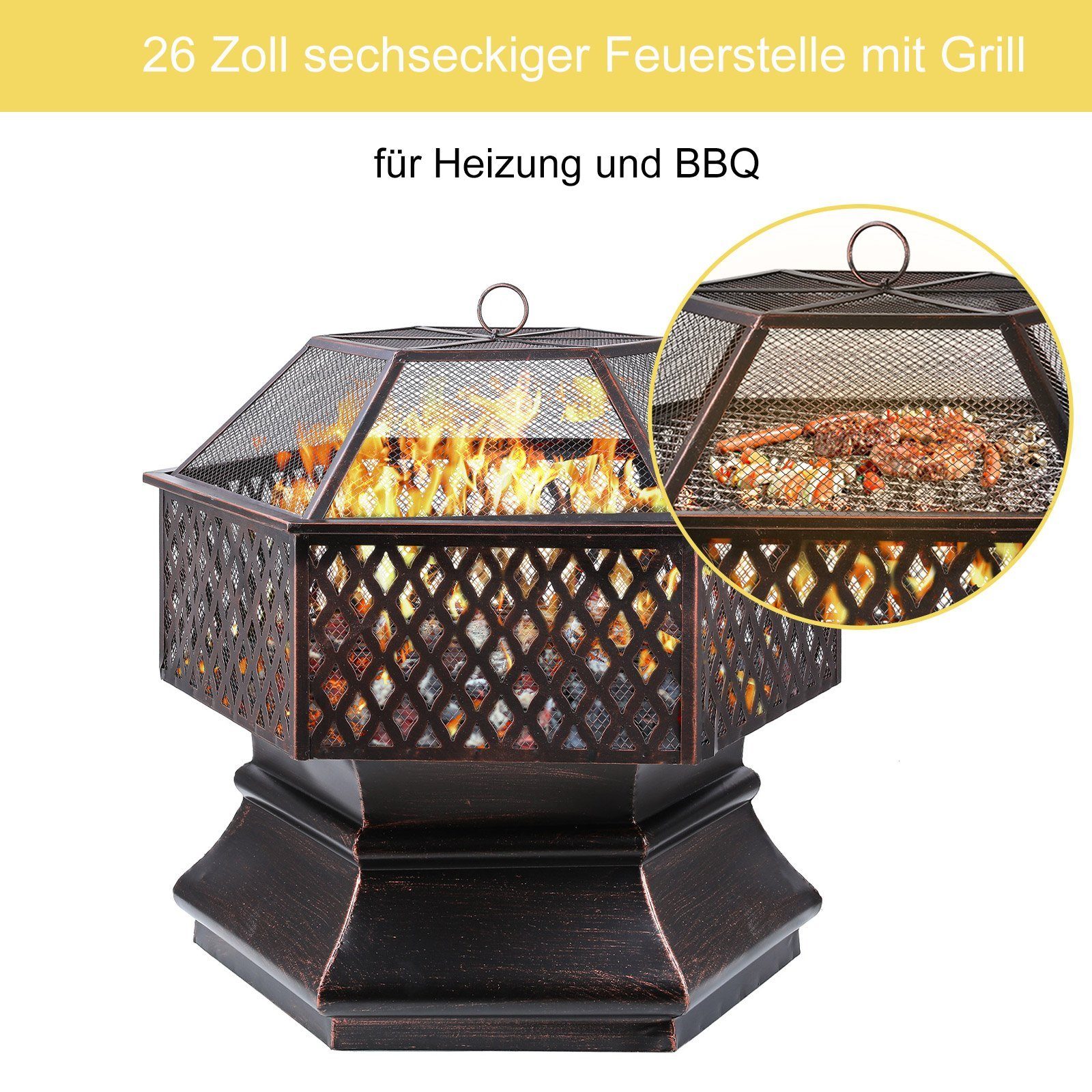 Feuerstelle, Feuerschale, mit Sechseckige Grillrost Femor Feuerkorb