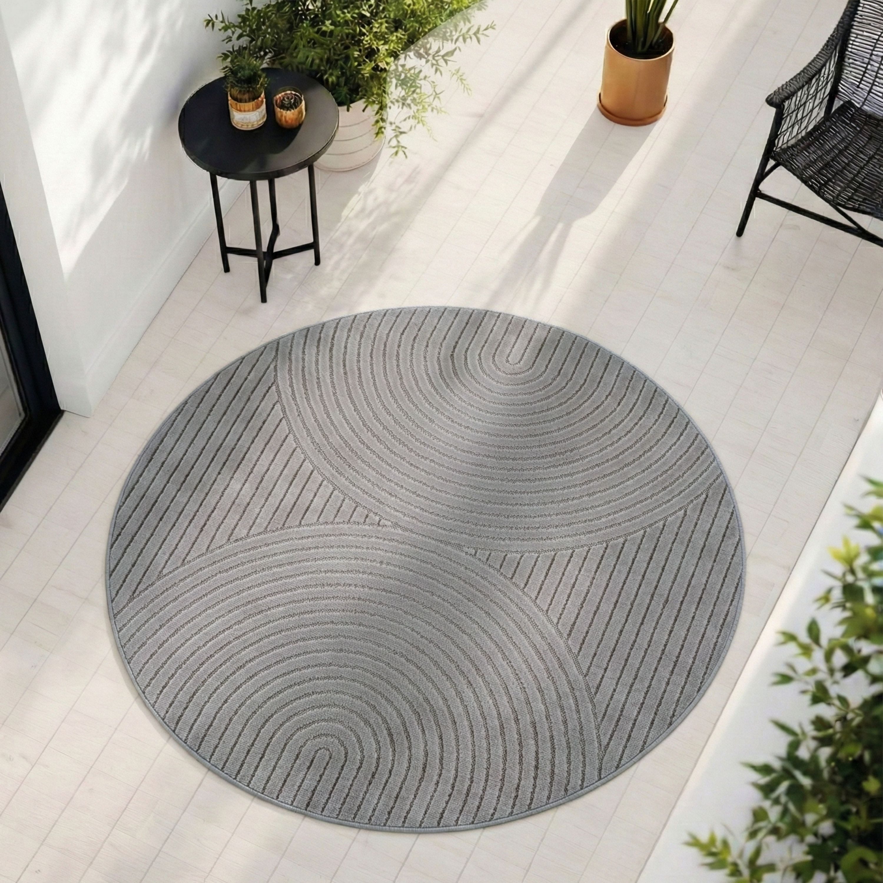 Teppium Teppich Skandinavischer 3D Design, Rund, Höhe: 5 mm, Indoor Outdoor Teppich Wetterfest 3D Optik Wohnzimmer Küchen Terrasse