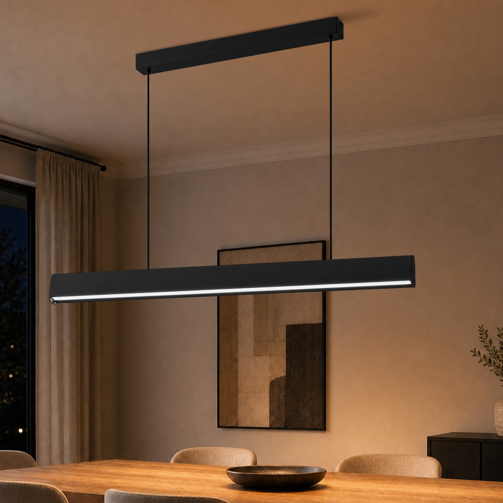 Nettlife LED Pendelleuchte Schwarz Modern Esszimmer Dimmbar Fernbedienung 106cm 34W, LED fest integriert, Dimmbar, Hängelampe Memory-Funktion für Wohnzimmer Küche Schlafzimmer Büro