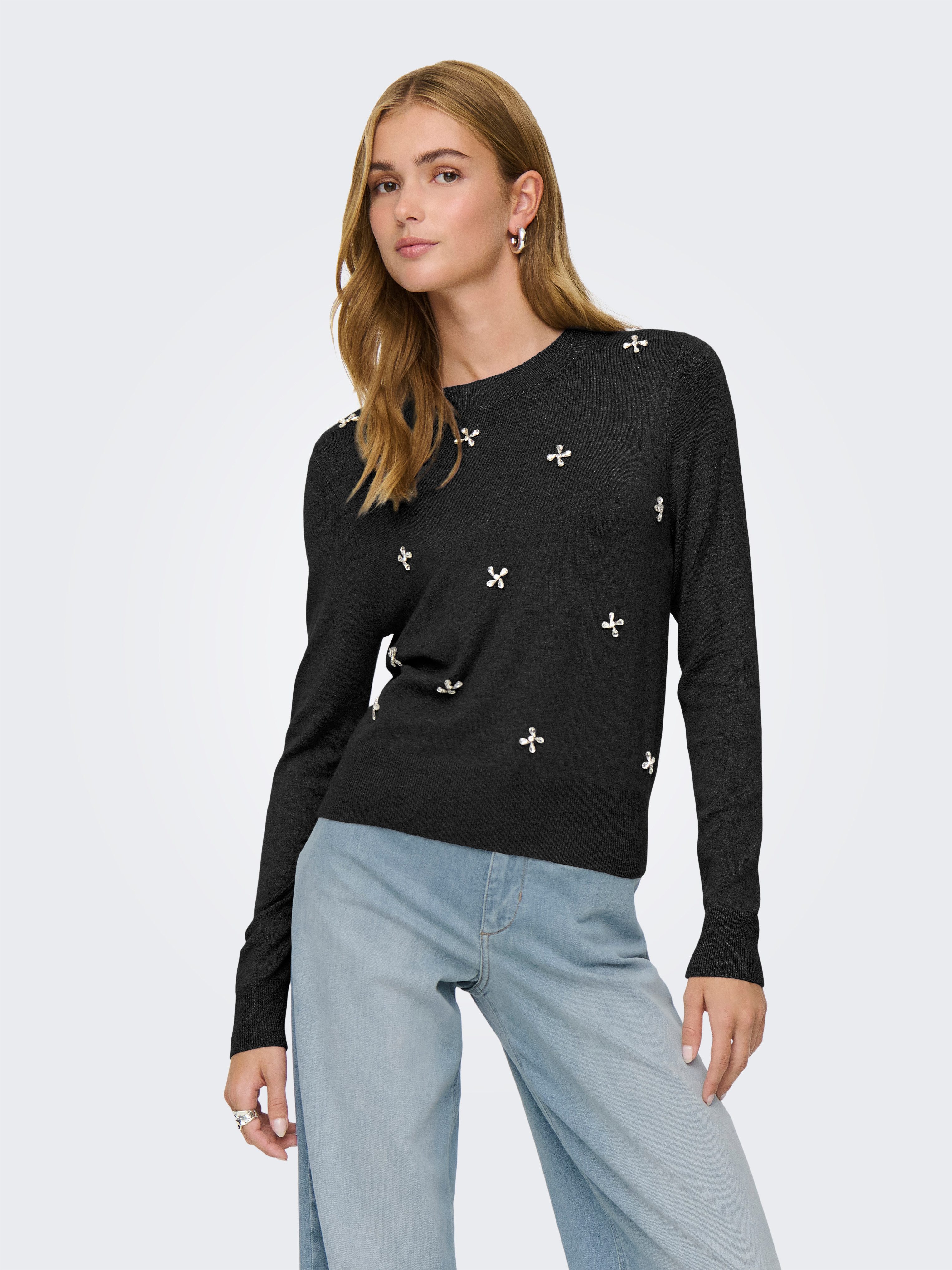 ONLY Rundhalspullover ONLVENICE LIFE LS BLING O-NECK CC KNT mit Strass-Steinen