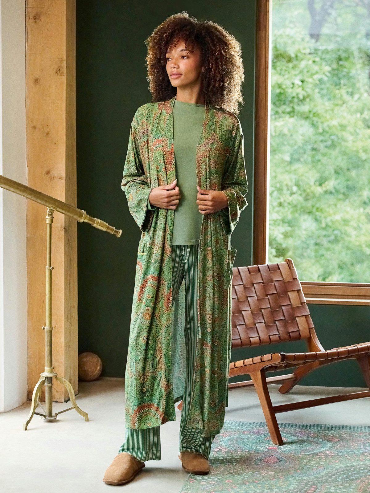 PiP Studio Bademantel Noa Kimono Jabali Green M, Viskose / Elasthan