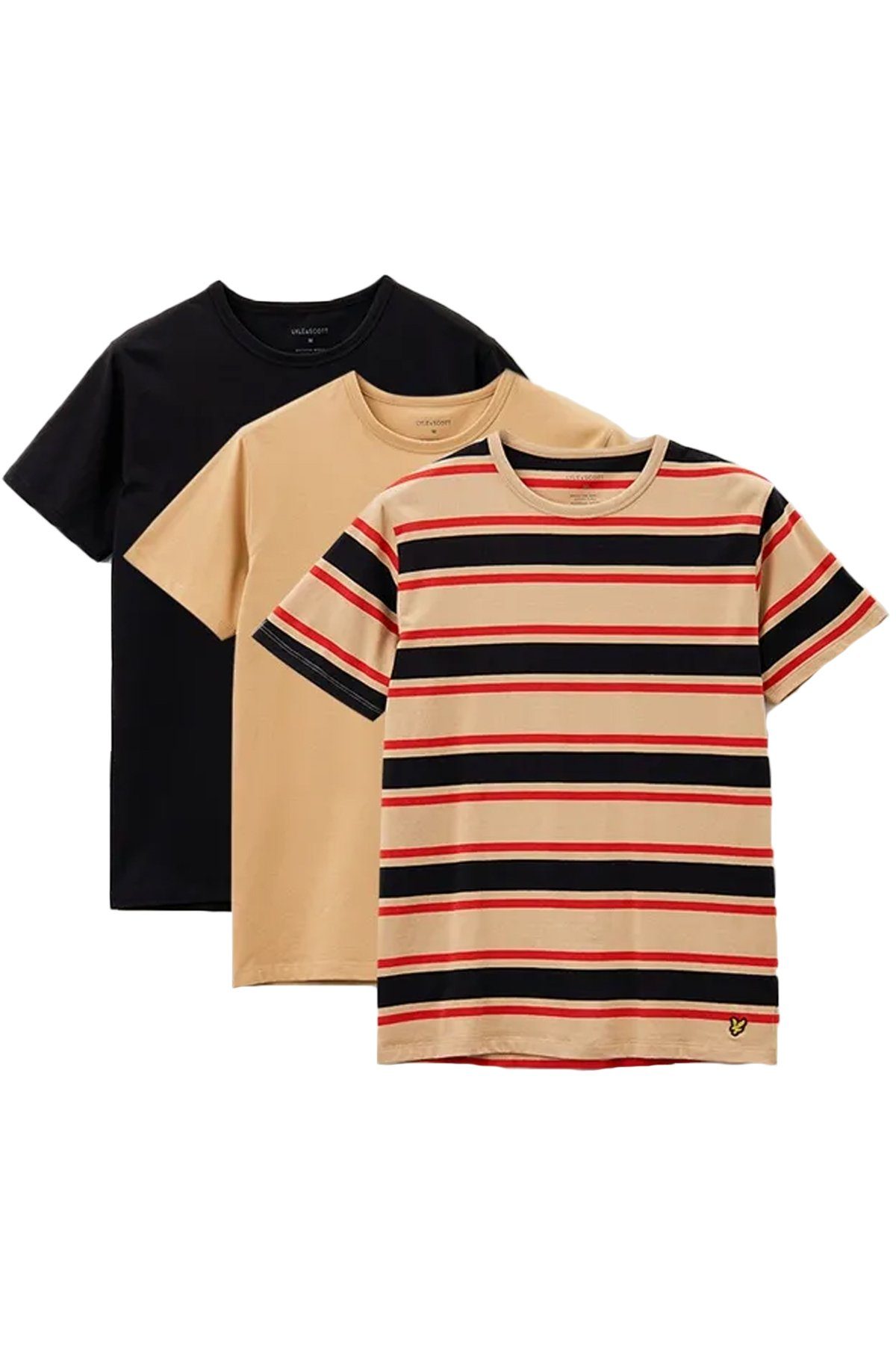 Lyle & Scott T-Shirt Basic Farben (3Er-Set) Teint/ Khaki Streifen/ Tiefschwarz