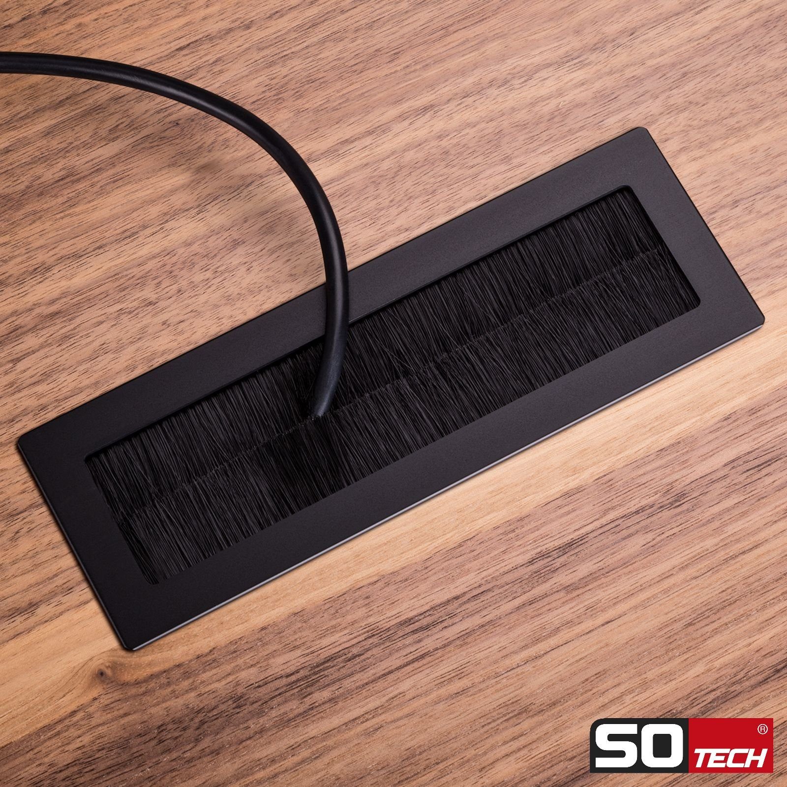 SO-TECH® Kabelkanal Kabeldurchlass Kabeldurchführung TONDO mit Bürstendichtung (1-St), Schwarz eloxiert, Außenmaß: 150x70mm, Einbaumaß: 140x62mm
