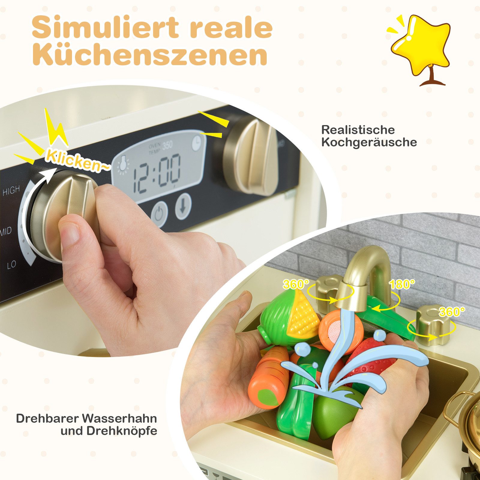 COSTWAY Spielküche Kinderküche, mit Zubehör & Tafel