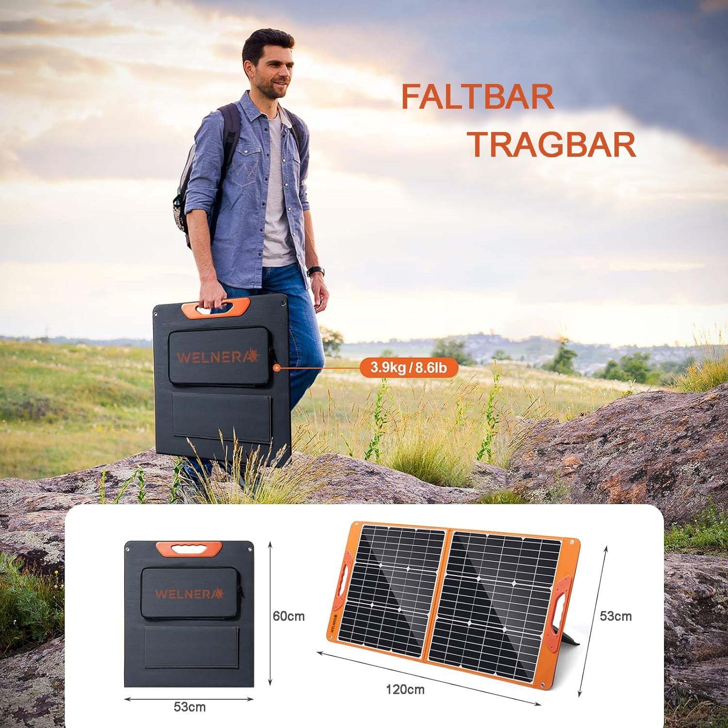 WELNERA SET 100W Solar Panel, TESTSIEGER für Powerstation Wohnmobil Camping Solarpanel faltbar