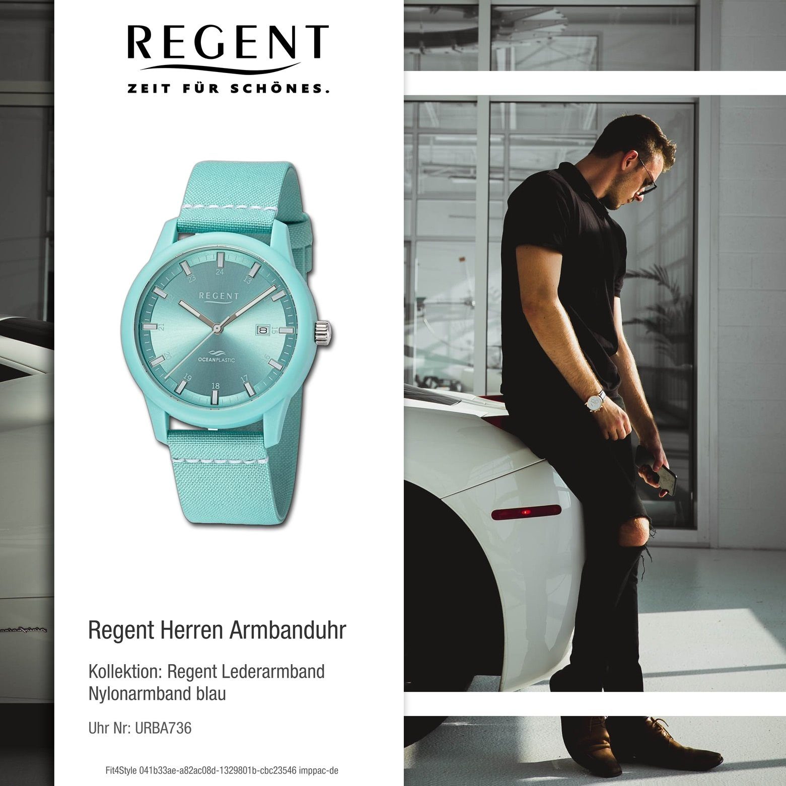 rund, Quarzuhr Armbanduhr groß Herren Nylonarmband Regent Analog, Regent Herren 40mm), Armbanduhr (ca. extra