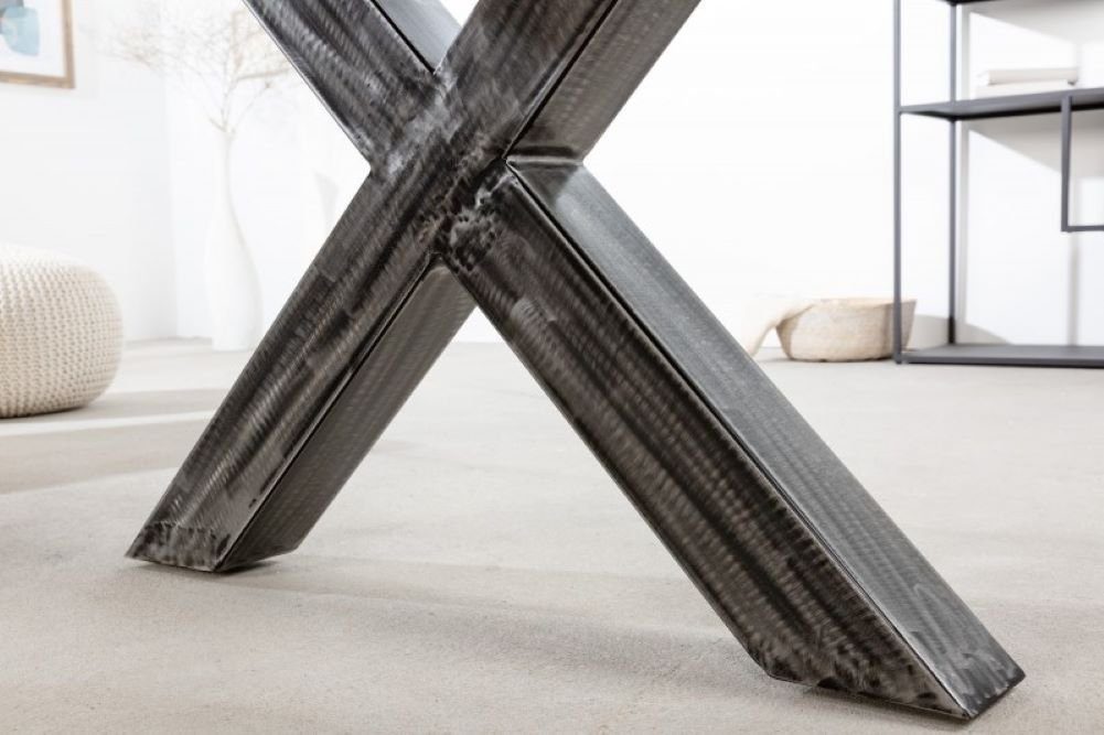 LebensWohnArt Esstisch REFLEX Holz 180cm Industrie-Design Esstisch X-Gestell recyceltes