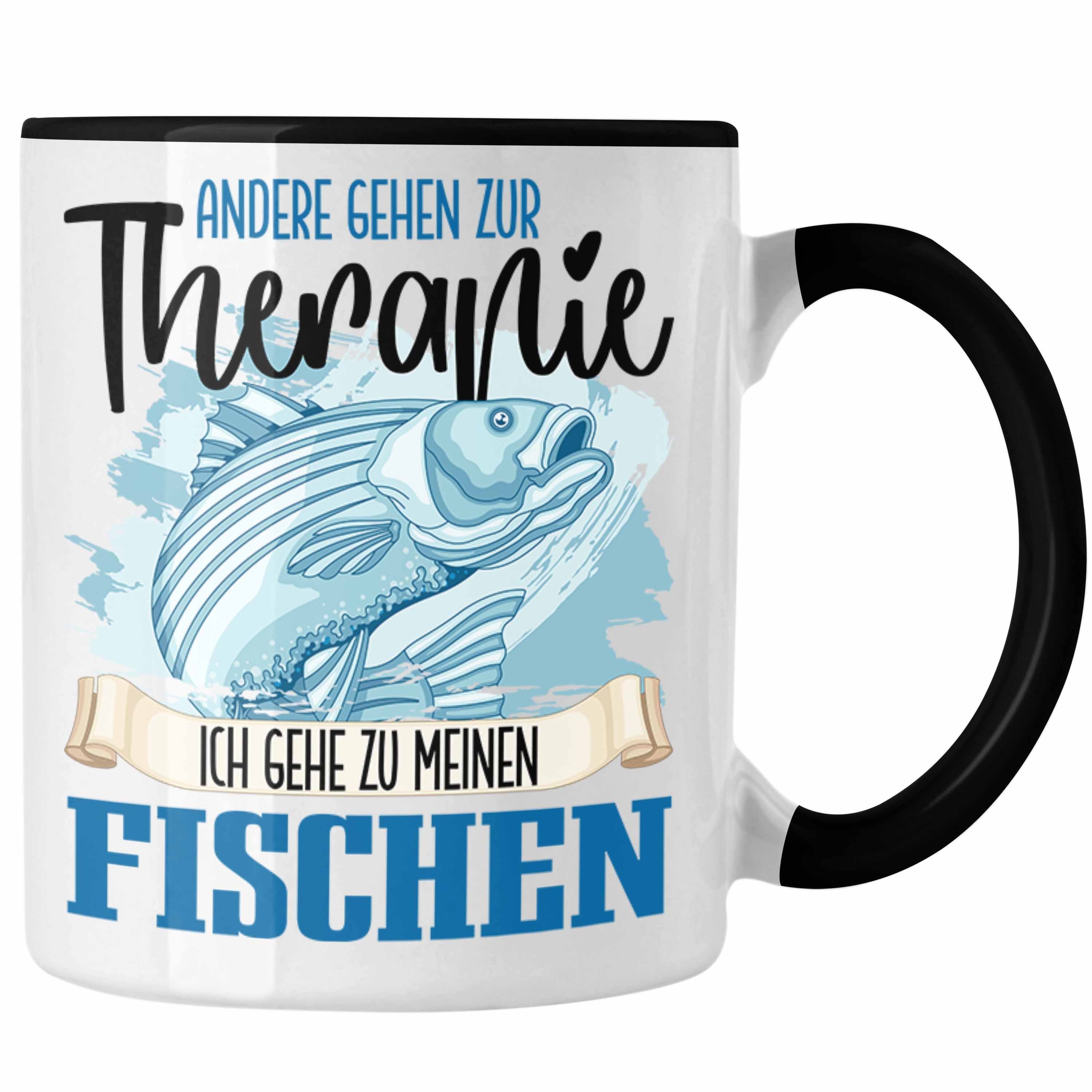 Trendation Tasse Trendation - Angler Tasse Geschenk für Fisch Besitzer Therapie Lustige Schwarz