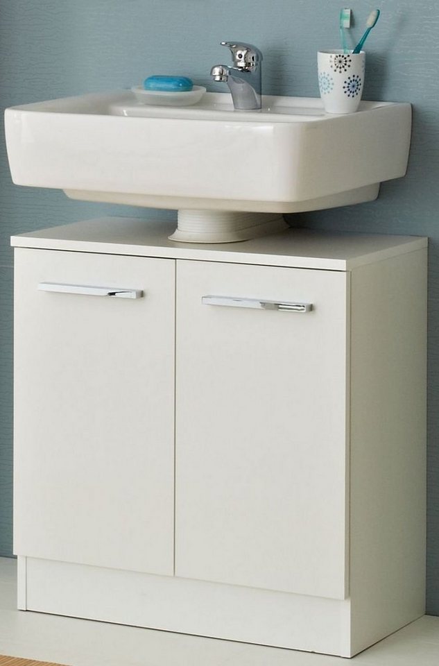 PELIPAL Waschbeckenunterschrank TRIER, Weiß matt, Weiß glänzend, mit 2  Türen, Badmöbel, 60 x 62 x 33 cm, Material: Melaminharz beschichtete  Spanplatte