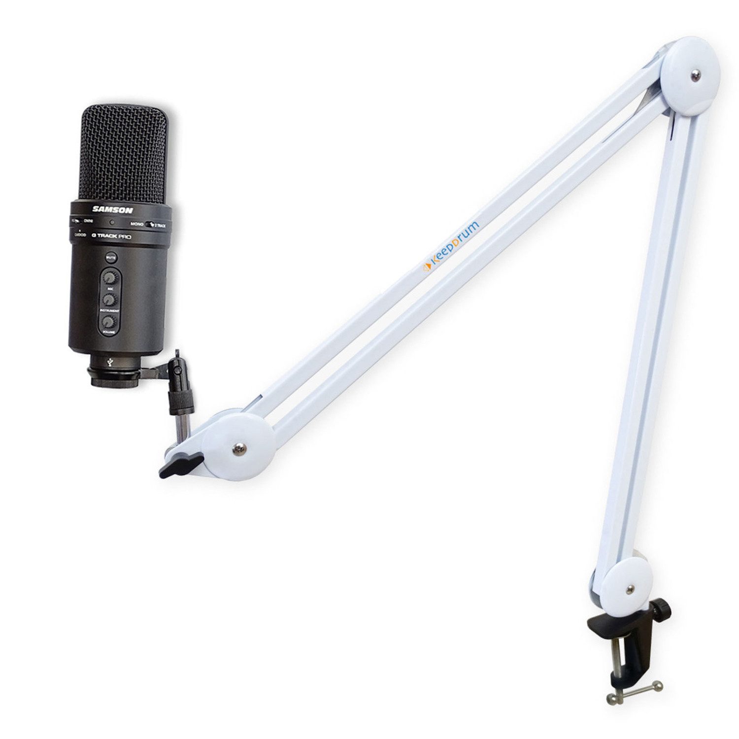 Samson Mikrofon Samson USB-Mikrofon G-Track Pro mit Gelenkarm Weiss. (Mikrofon), Vorteils-Set mit Gelenkarm