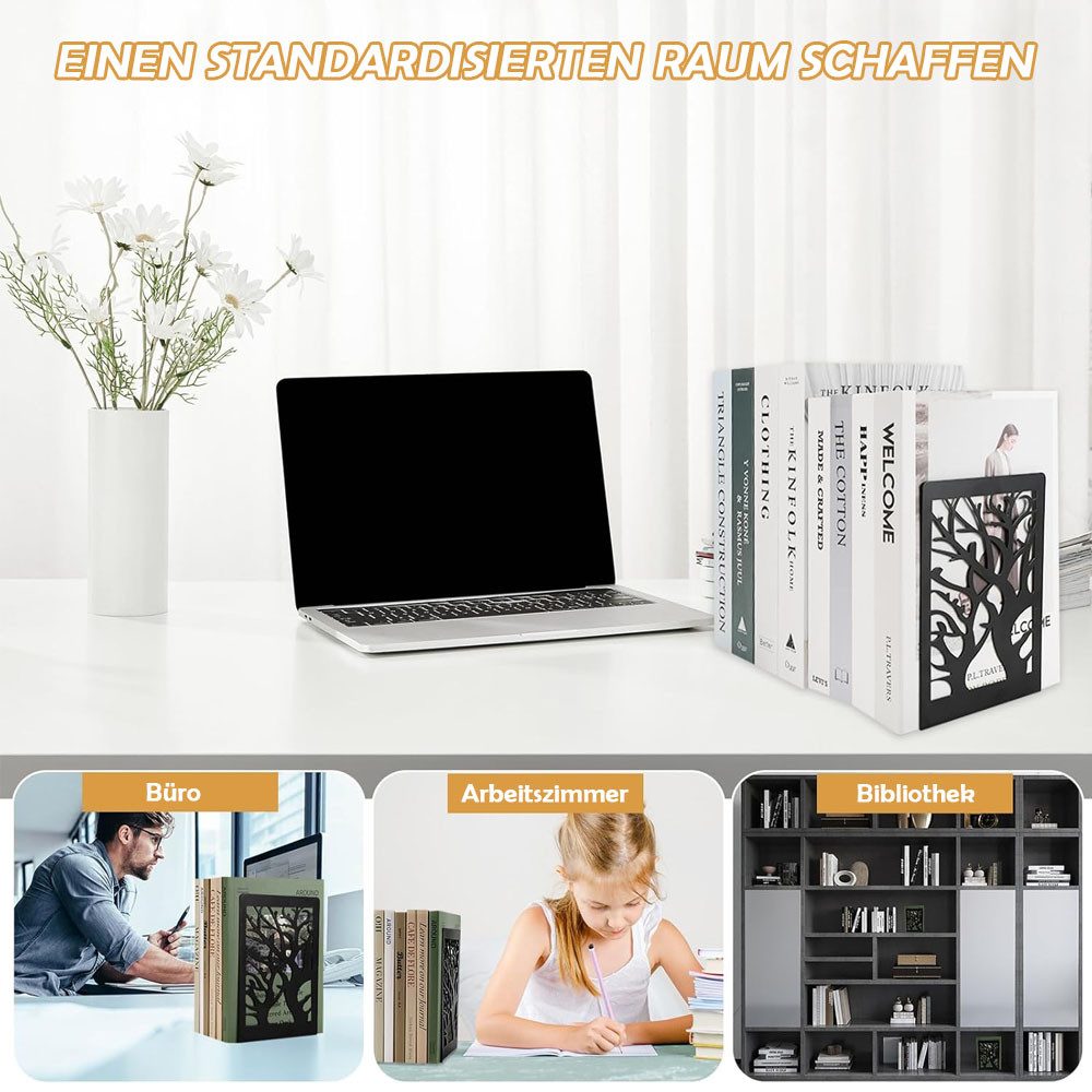 TUWENA Buchstütze 3 Paar Buchstütze, Buchstützen Metall Bücherhalter mit Rutschfester (6 St), 6 Stück Bücherregale Bücherstopper für Schule,Büro,Zuhause, Biblio – Bild 5 von 5