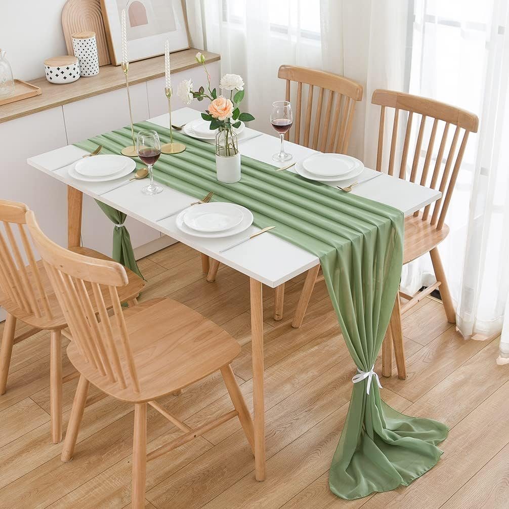 Coonoor Tischläufer Chiffon Hochzeit Indoor Tischband Bordeaux für 72x304 cm und Outdoor Tischdeko Grün Waschbar