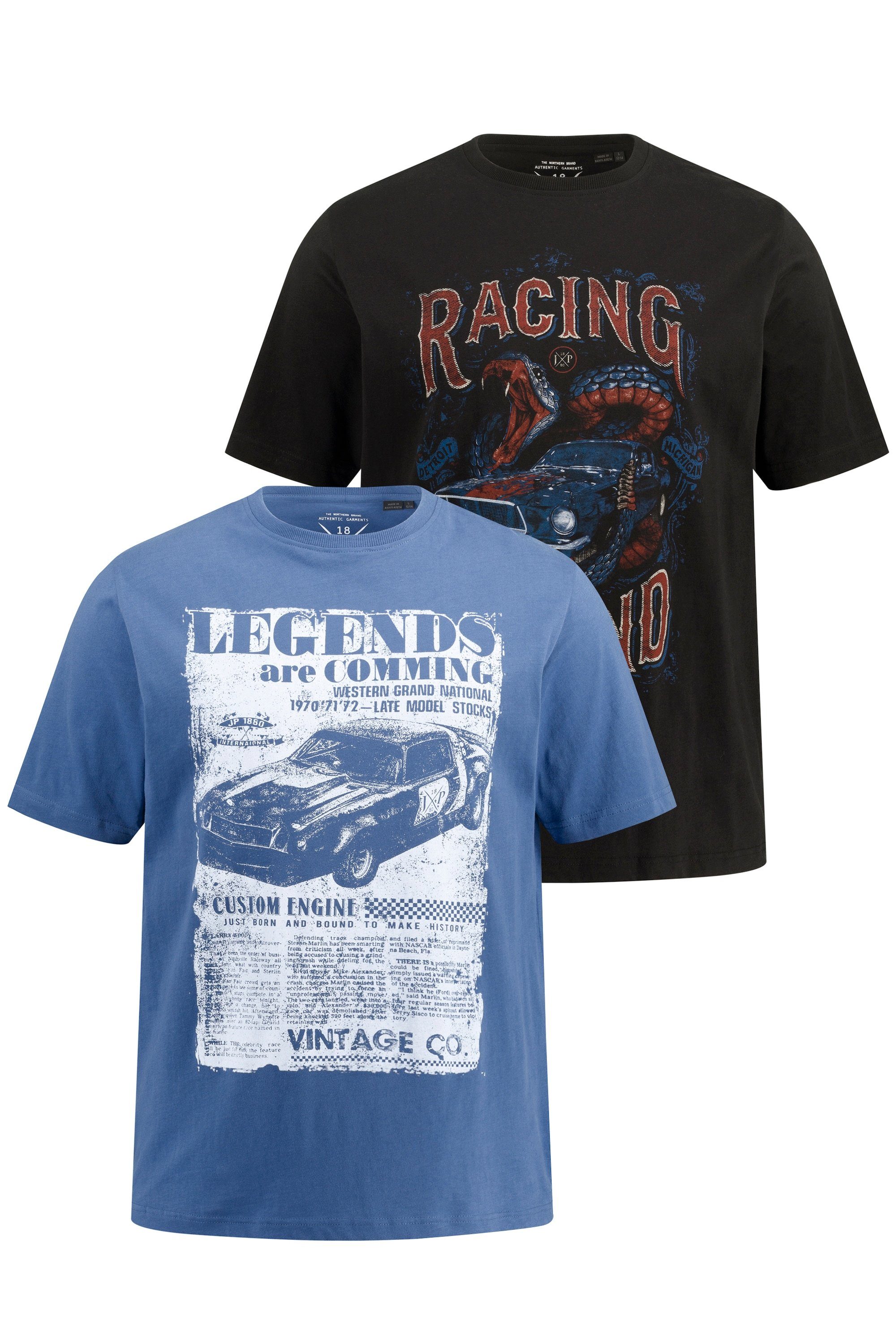 JP1880 T-Shirt T-Shirts 2er-Pack Halbarm Race Print Rundhals