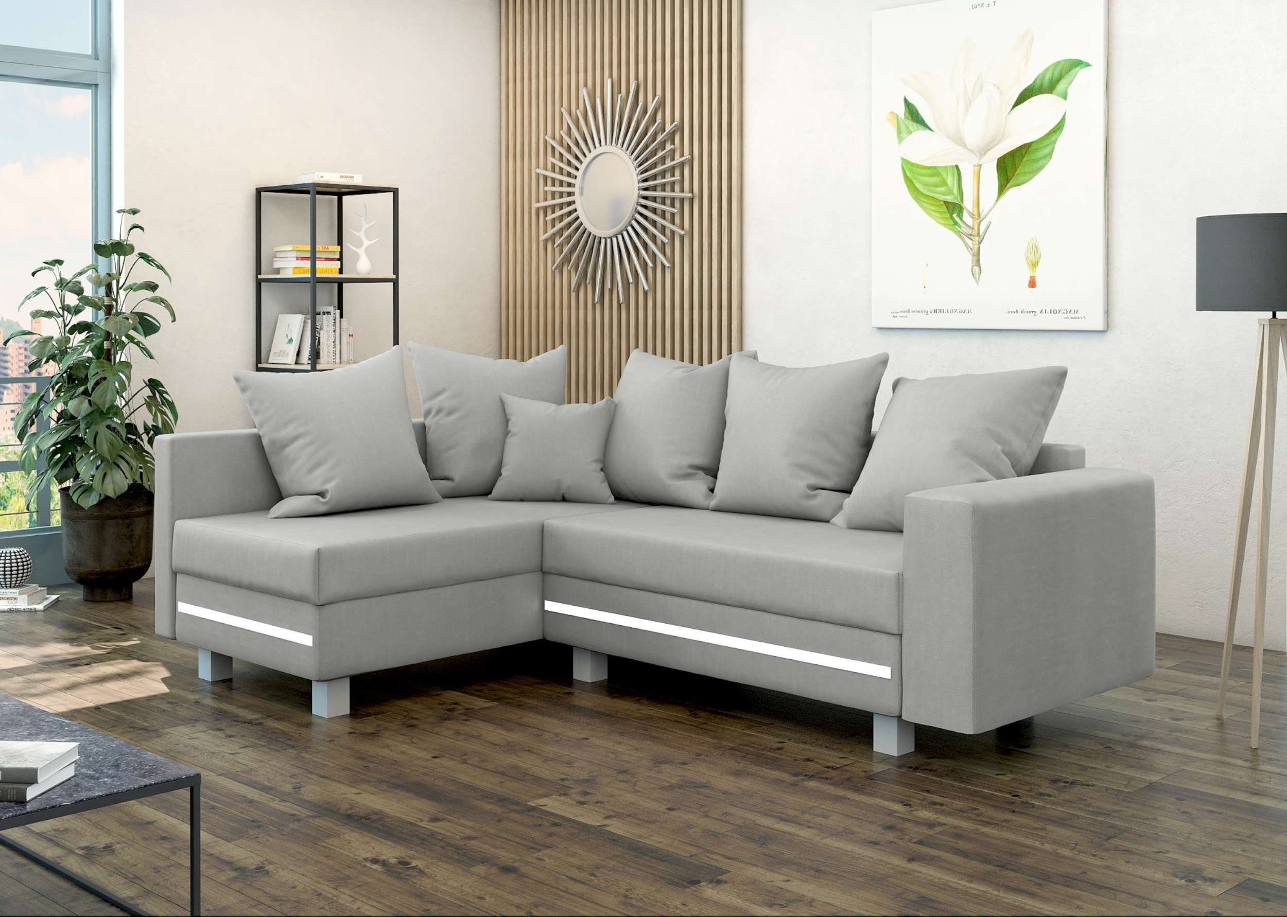 Stylefy Ecksofa Morgan, Design inklusive Modern LED-Beleuchtung, mit bestellbar, rechts oder links Kissen, L-Form, mane Eckcouch