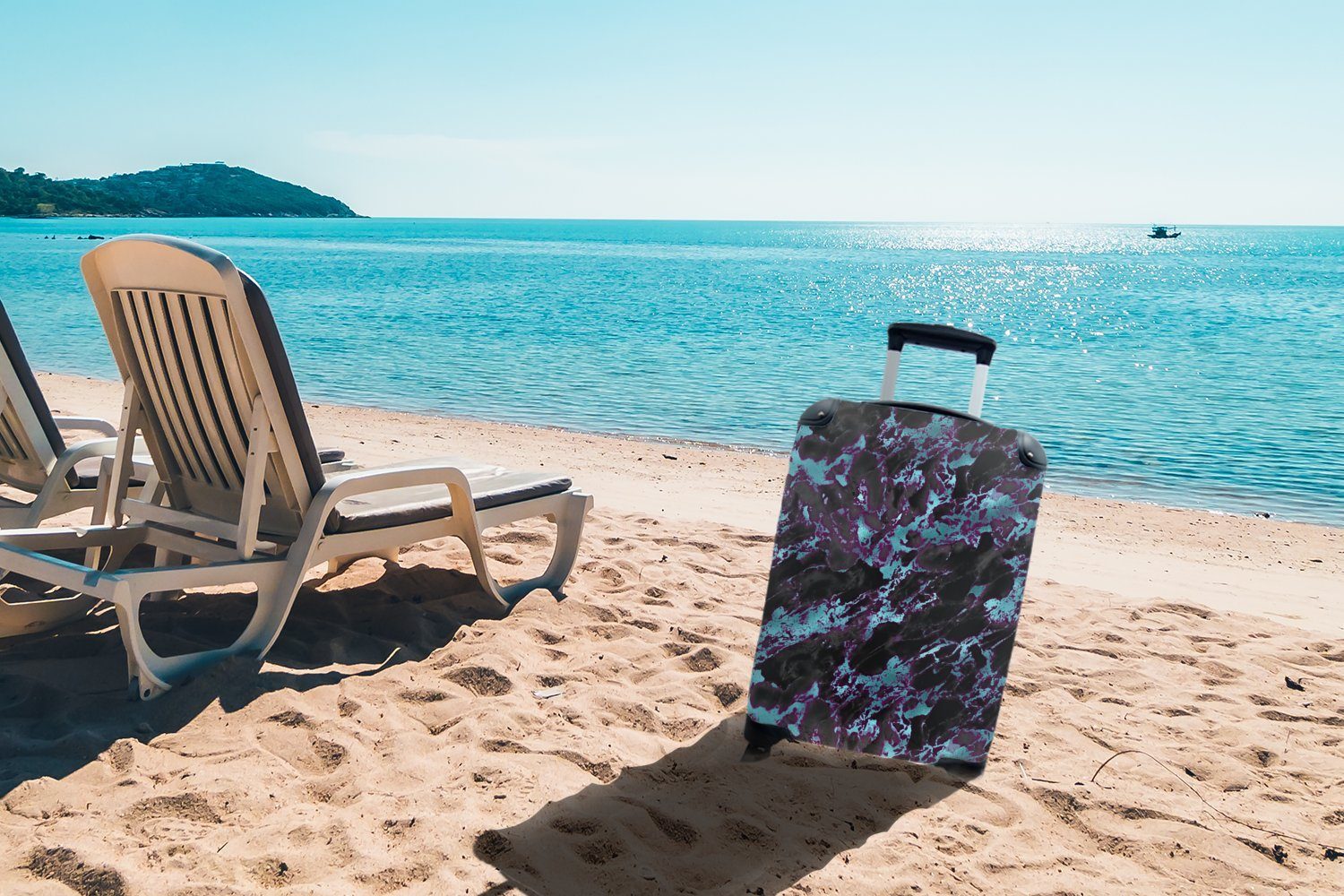 Ferien, MuchoWow für Blau Handgepäckkoffer Handgepäck Reisetasche Reisekoffer - Muster, rollen, mit - Trolley, Rollen, Marmor 4